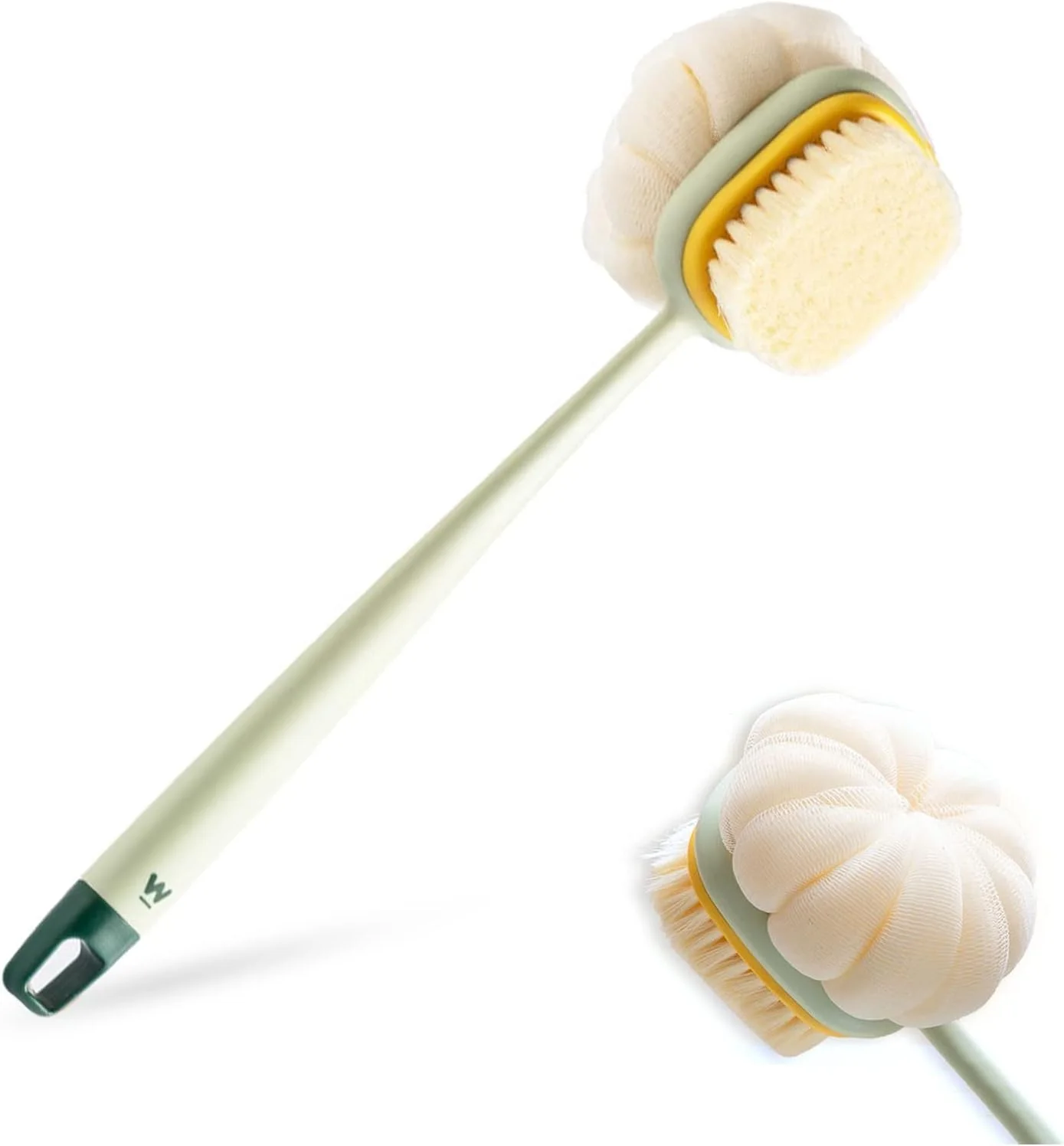 Excefore Shower Scrubber, Double Side Back Scrubber with Long Handle, Back Brush Suitable for Wet or Dry, Back Massager Exfoliation Remove Dead Skin, Body Brush for Men and Women (Green)