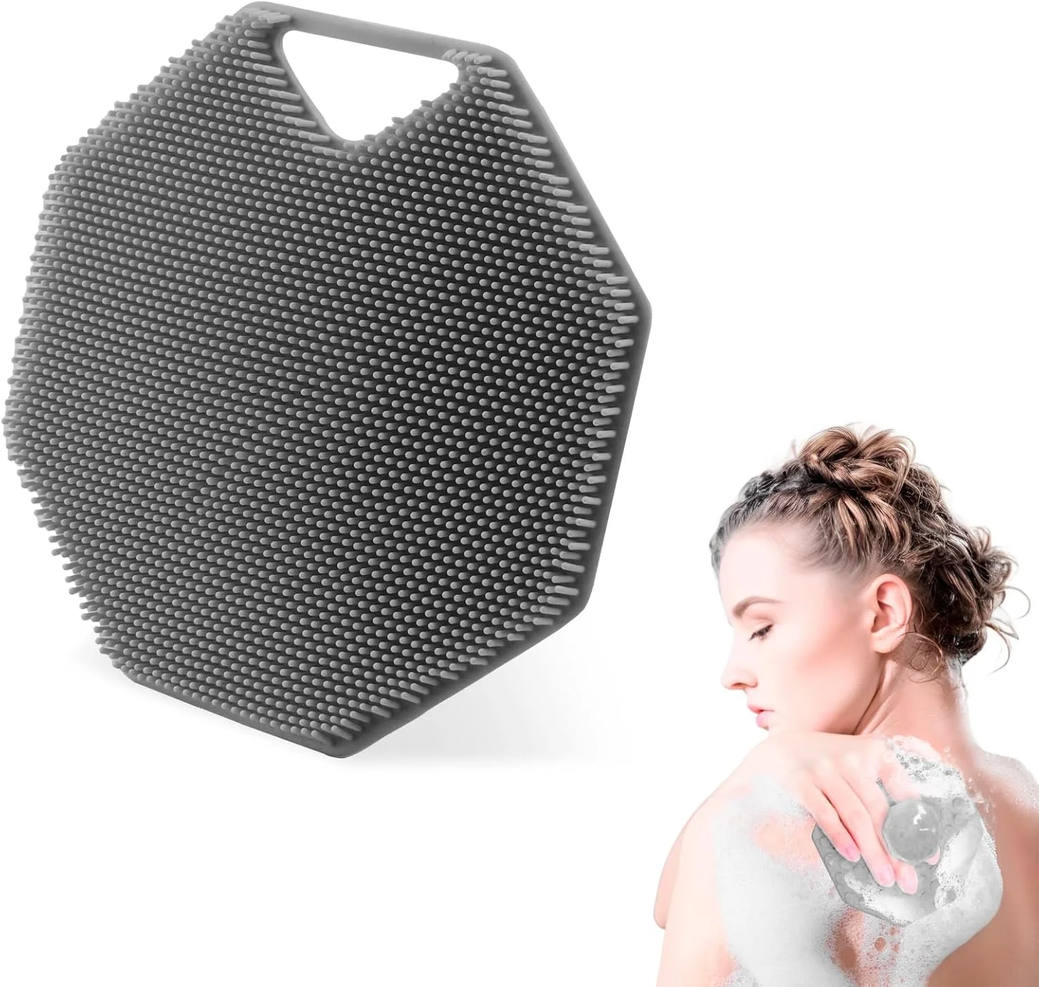لیف سیلیکونی بدن ENNSOO برای زنان و مردان، برس دوش لوفا با پره های لایه بردار برای استفاده در حمام، پوست حساس، لوازم ضروری منزل، لوازم جانبی حمام - خاکستری تیره
