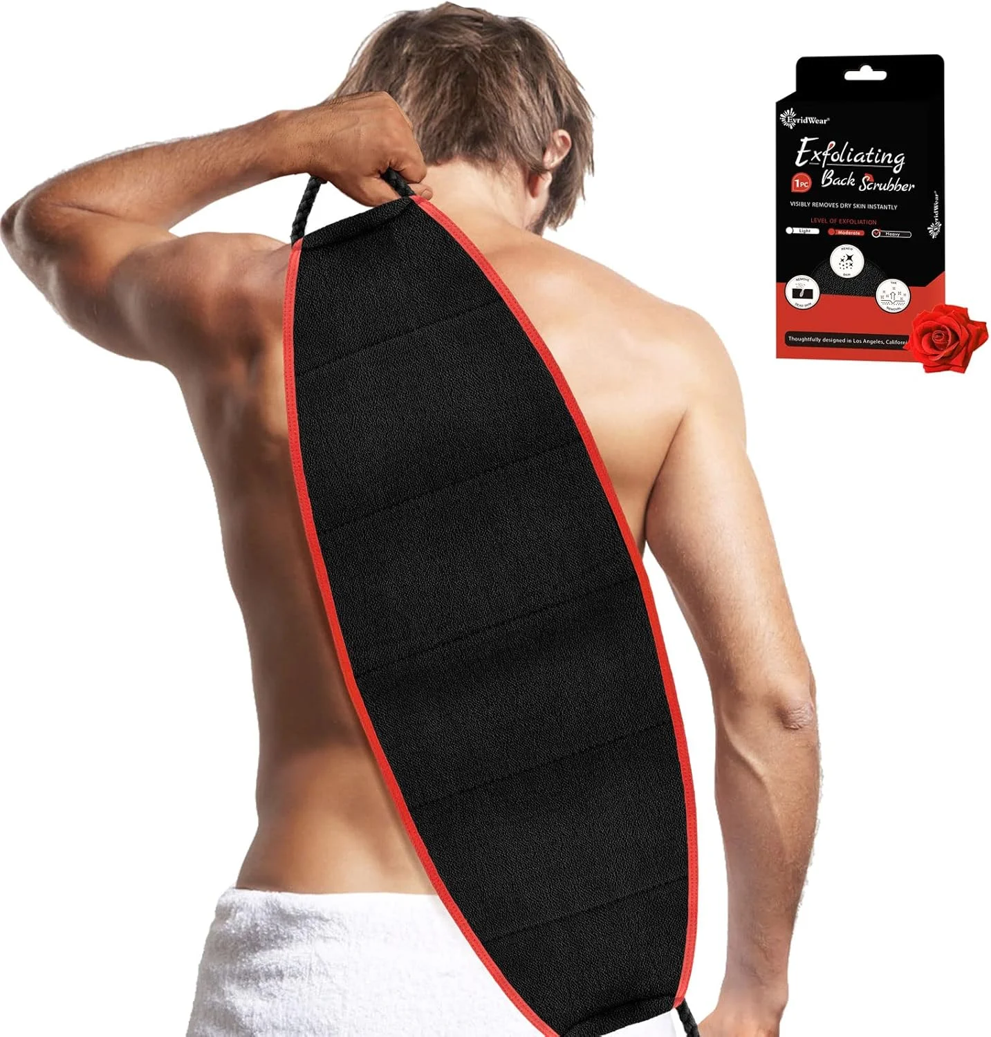 لیف لایه بردار بدن Evridwear با دسته، برس پشت شور، مناسب برای حمام و پوست خشک، پاکسازی عمیق کل بدن، مردانه و زنانه (سنگین)