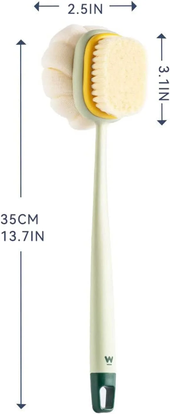 Excefore Shower Scrubber, Double Side Back Scrubber with Long Handle, Back Brush Suitable for Wet or Dry, Back Massager Exfoliation Remove Dead Skin, Body Brush for Men and Women (Green)