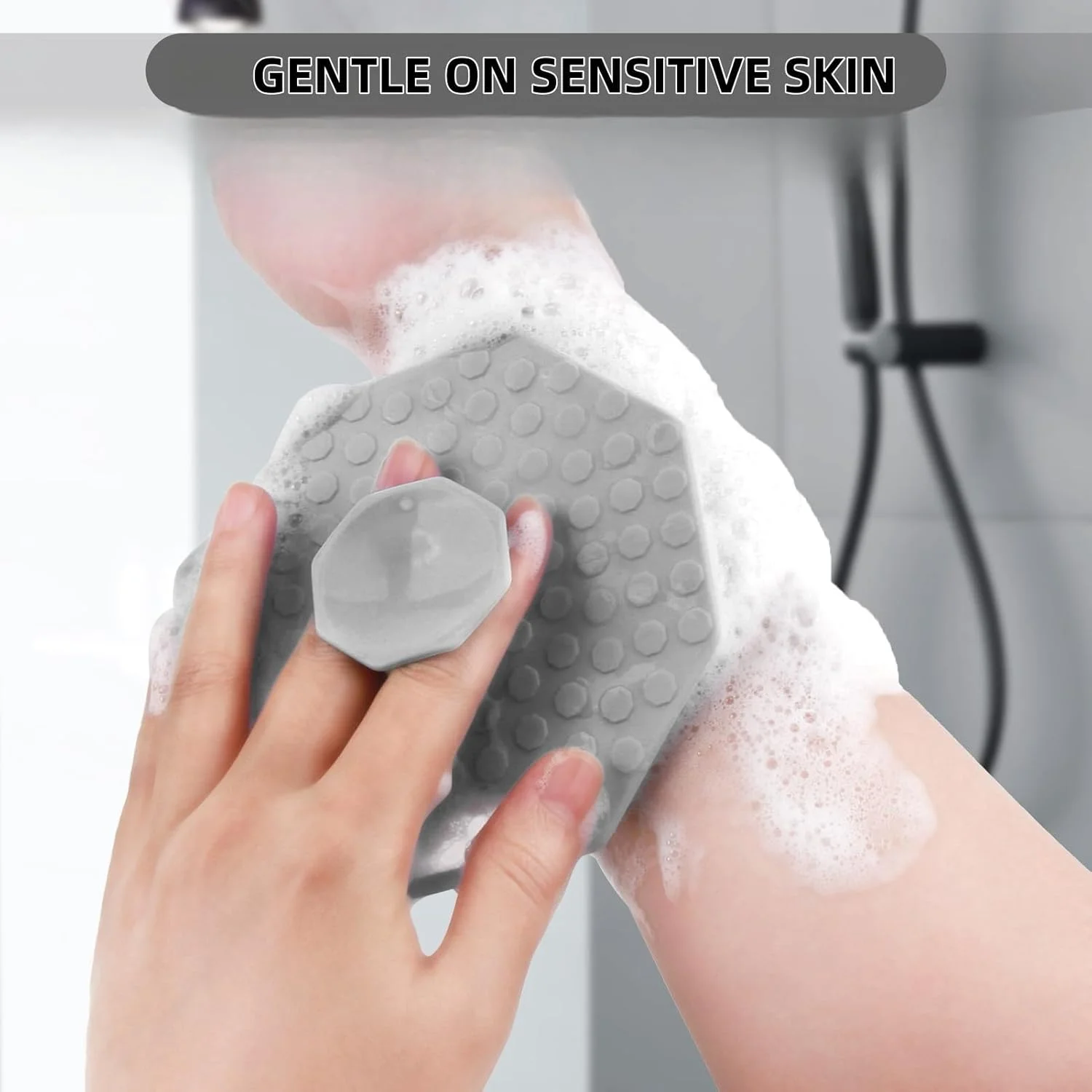 لیف سیلیکونی بدن ENNSOO برای زنان و مردان، برس دوش لوفا با پره های لایه بردار برای استفاده در حمام، پوست حساس، لوازم ضروری منزل، لوازم جانبی حمام - خاکستری تیره