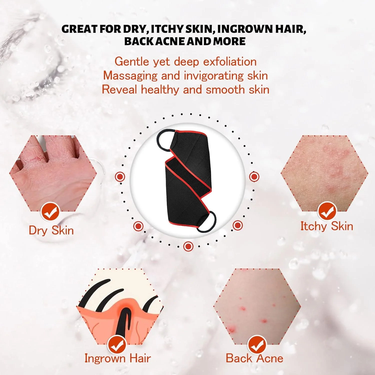 لیف لایه بردار بدن Evridwear با دسته، برس پشت شور، مناسب برای حمام و پوست خشک، پاکسازی عمیق کل بدن، مردانه و زنانه (سنگین)