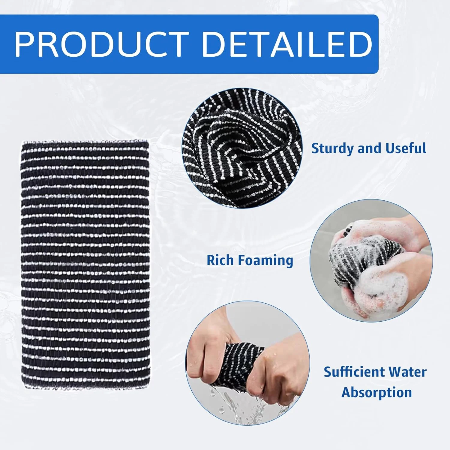 حوله حمام لایه بردار ضد باکتریال، اسکرابر بدن ممتاز و لایه بردار پشت با بافت ویژه فوم کرکی چند منظوره ابزار حمام برای اسکراب عمیق بدن برای مردان و زنان، مشکی
