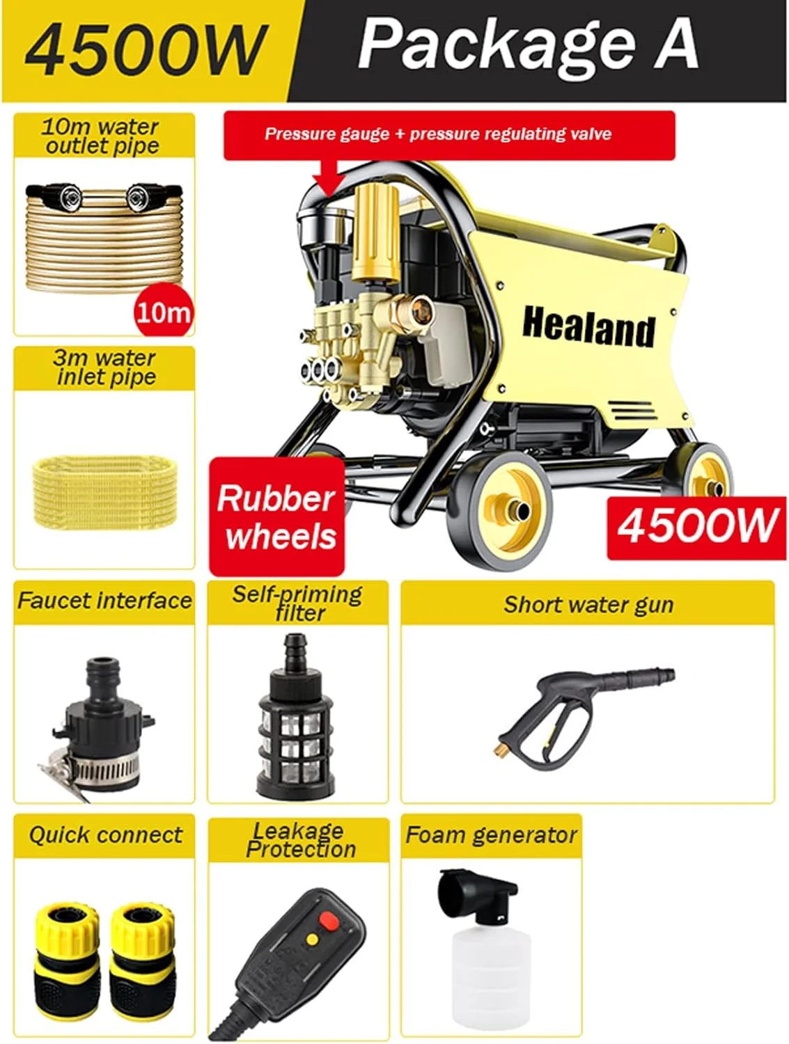 کارواش قابل حمل GGFIJHV با فشار ۱۳۰ بار، دستگاه شستشوی فشار قوی فوم شوی خودرو، پمپ آب تولید فوم، ابزار تمیزکاری، A