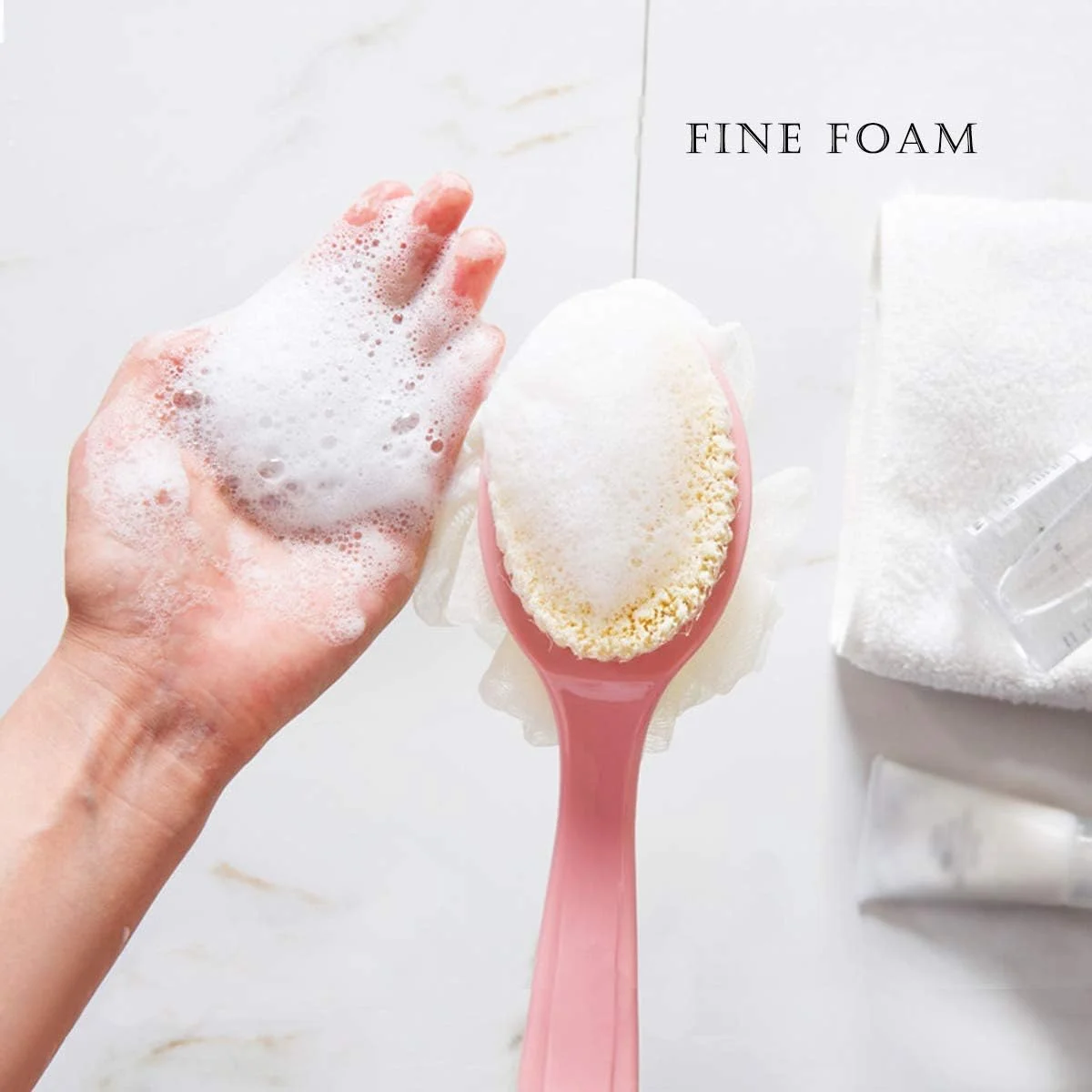 برس حمام دسته بلند مردانه و زنانه ELECDON، اسفنج دوش 2 در 1 با دسته، برس لایه بردار پشت، 2 عدد در بسته