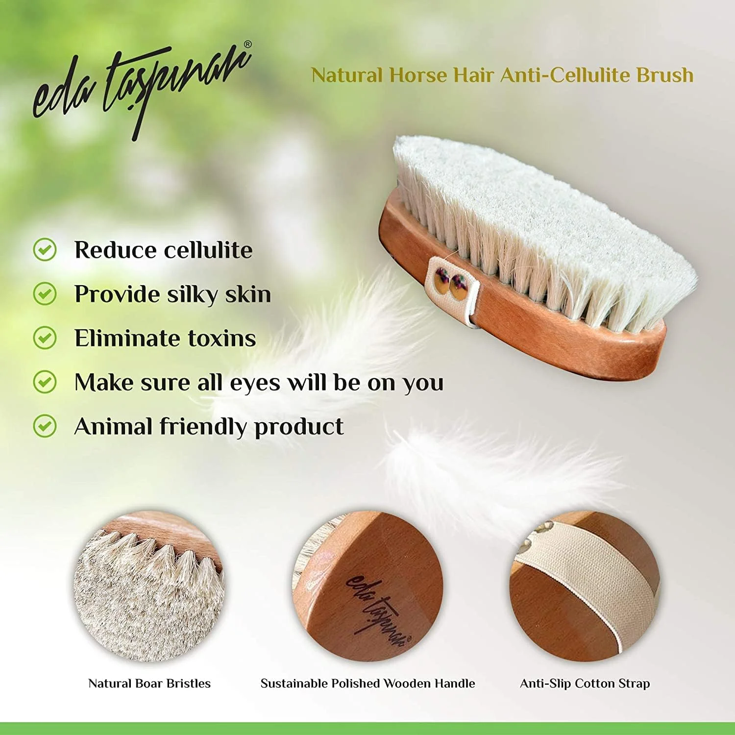 برس خشک ادا تاشپینار موی طبیعی اسب، برس ضد سلولیت - از بین برنده 57% سلولیت در 5 هفته - لایه برداری، بهبود عملکرد لنفاوی، پوست ابریشمی، سازگار با حیوانات، 1 عدد برس