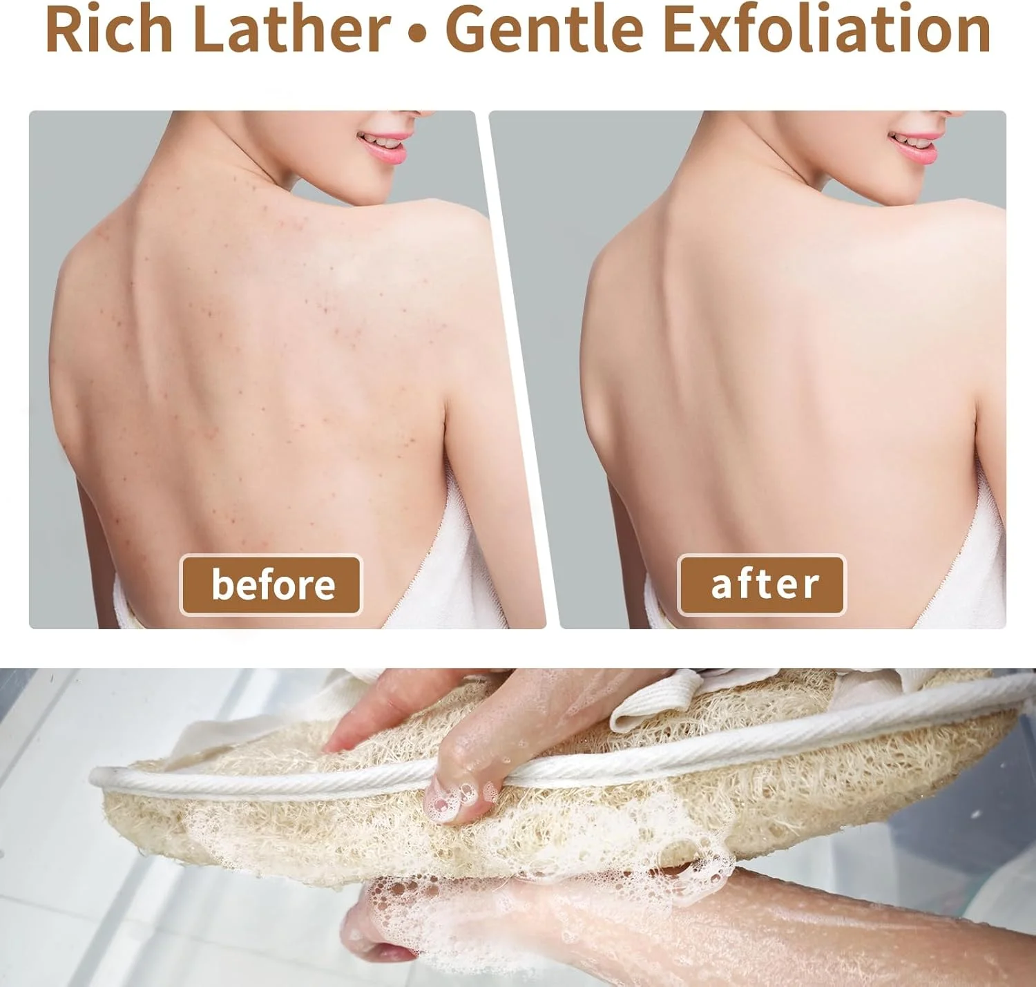 لیف لوفای مصری طبیعی برای بدن و پشت، مناسب برای استفاده در حمام (1 عدد)، اسفنج لوفای مصری واقعی برای زنان و مردان، پاکسازی عمیق، لایه برداری، کف غنی، خشک شدن سریع