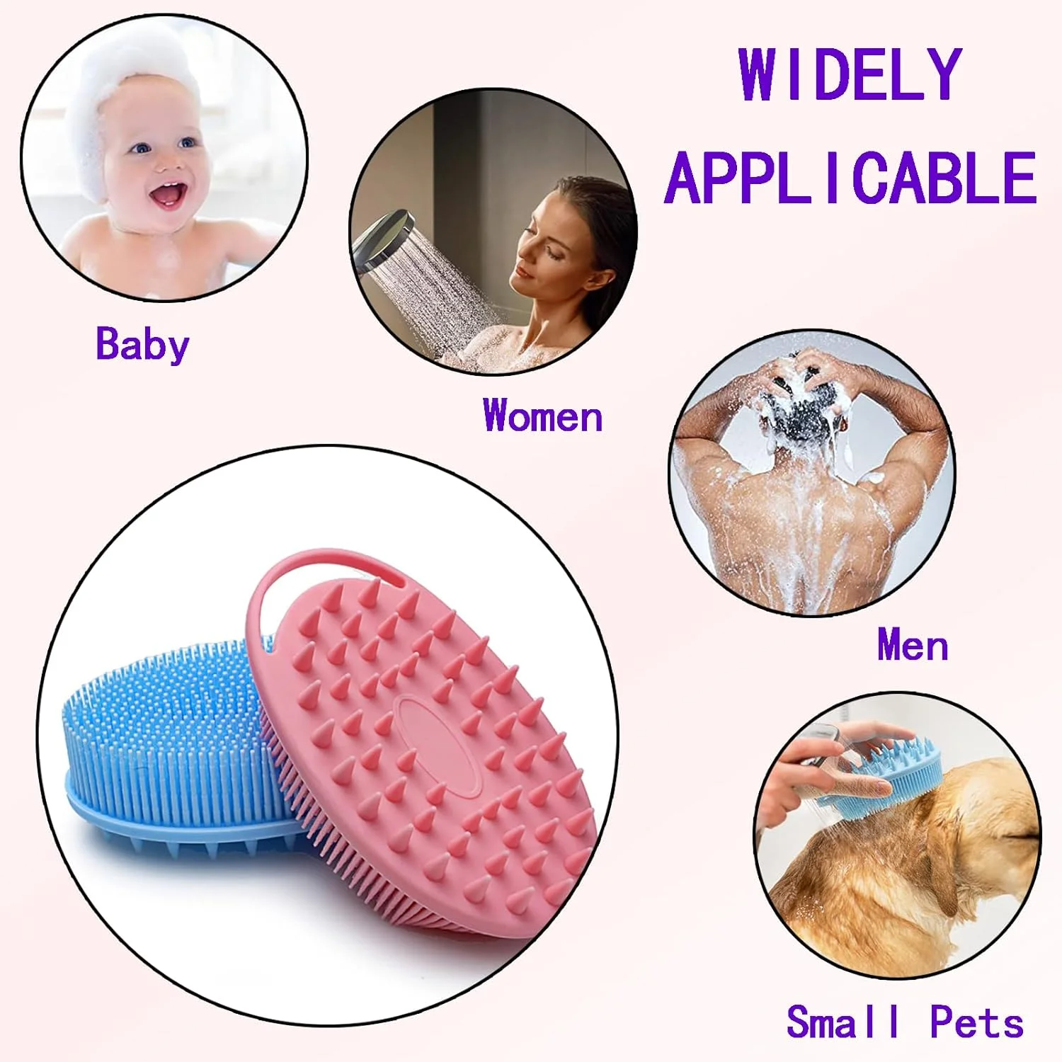 مجموعه دو عددی برس اسکراب بدن سیلیکونی لایه بردار و ماساژور پوست سر شامپو Duomama - تمیز کردن آسان، برای استفاده خشک و مرطوب (آبی و صورتی)