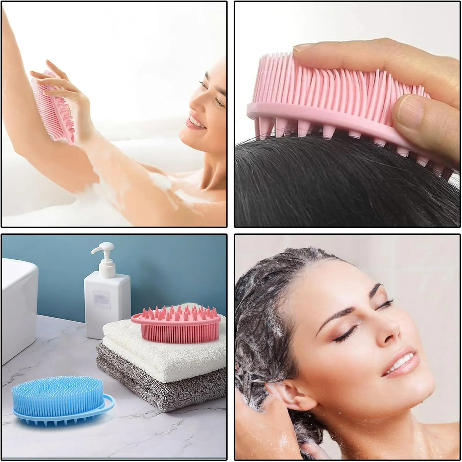 مجموعه دو عددی برس اسکراب بدن سیلیکونی لایه بردار و ماساژور پوست سر شامپو Duomama - تمیز کردن آسان، برای استفاده خشک و مرطوب (آبی و صورتی)