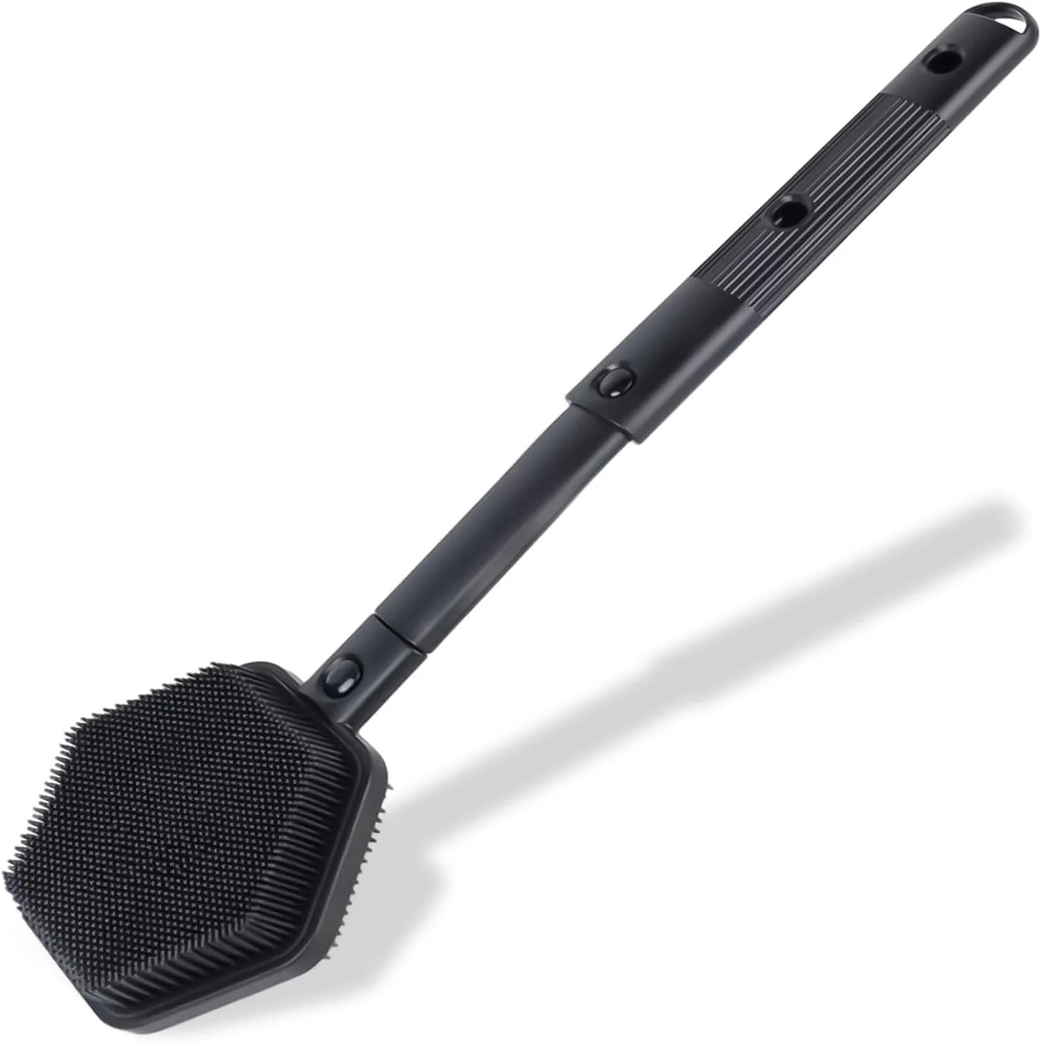 برس سیلیکونی پشت شوی 21 اینچی HAYSNA برای حمام - برس حمام دسته بلند قابل افزایش طول با موهای زبر و نرم - جایگزین لیف - لایه بردار بدن برای حمام یا برس خشک، مردانه و زنانه (مشکی)