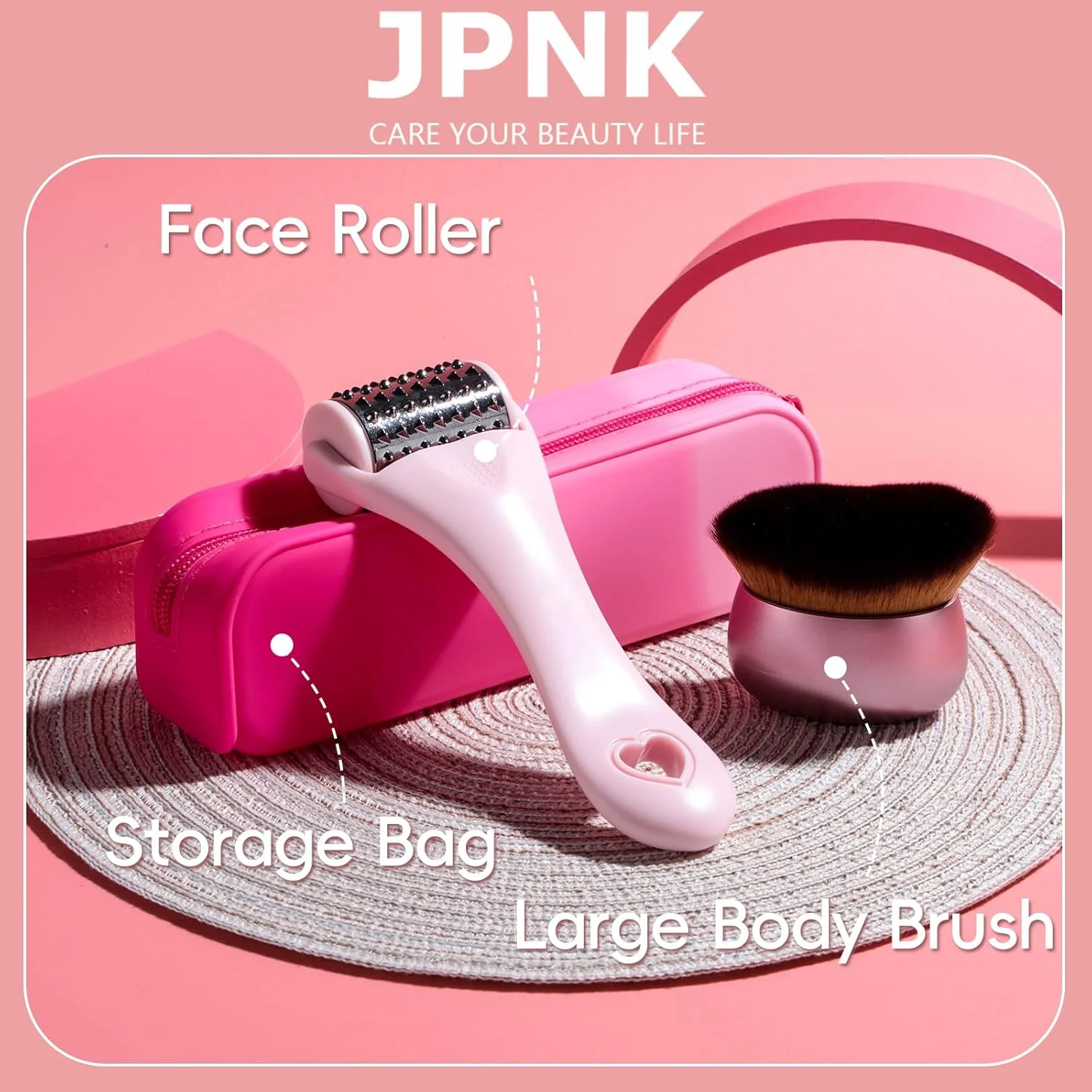 برس آرایشی بزرگ JPNK برای برنزه کردن بدن، آرایش پا و ترکیب برنزر و ماساژور صورت مراقبت از پوست با کیف آرایشی سیلیکونی