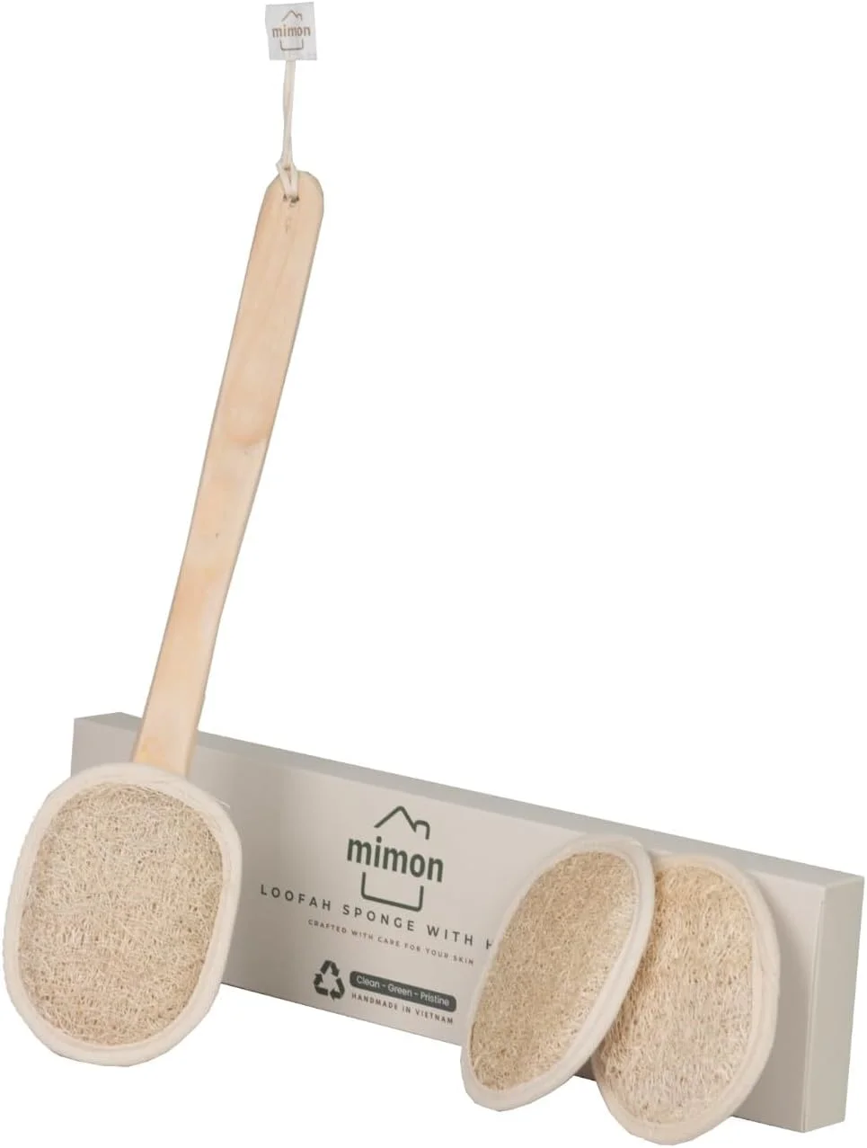 لیف لوفا طبیعی، اسکرابر لایه بردار بدن با دسته، لیف لوفای حمام زیست تخریب پذیر روی چوب، پدهای قابل تعویض، لیف حمام و بدن بدون مواد شیمیایی برای زنان، مردان و کودکان