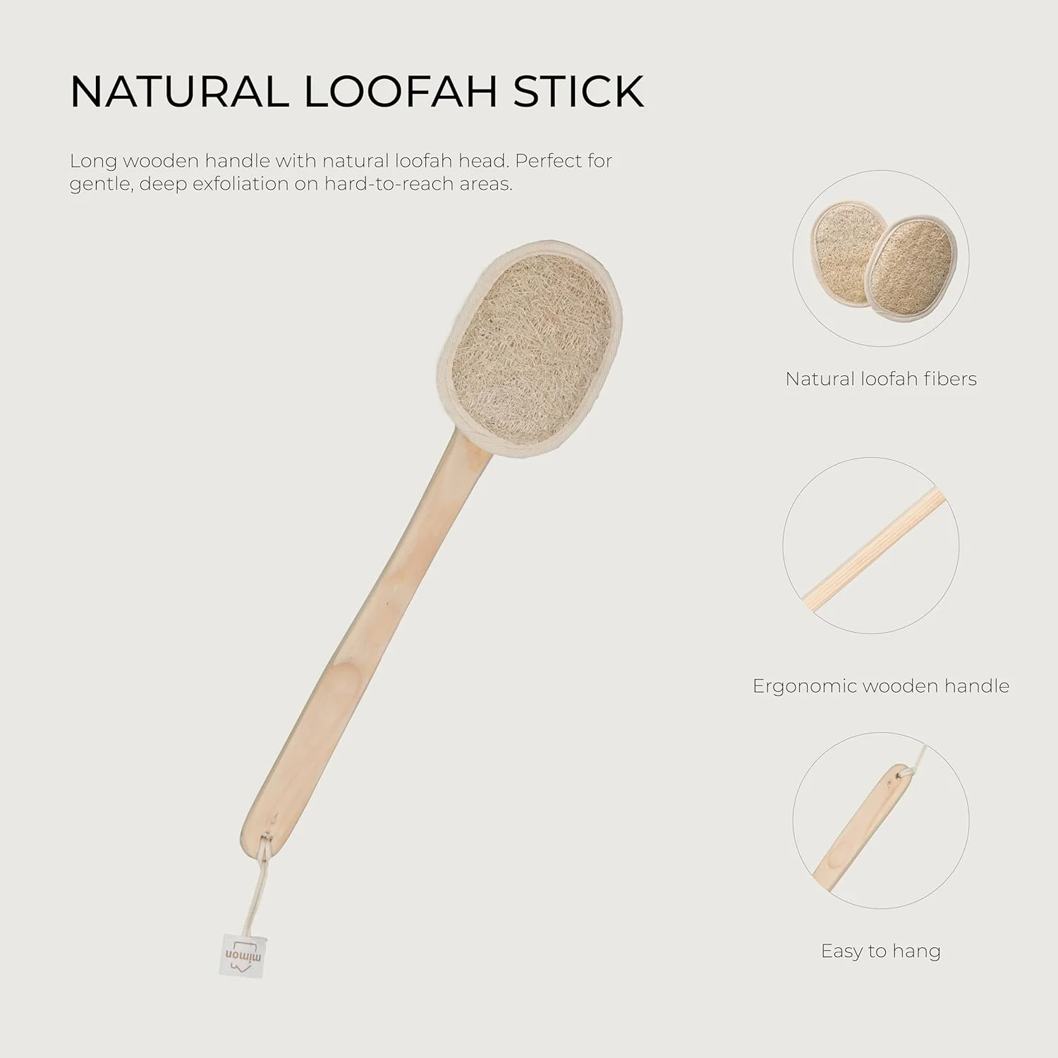 لیف لوفا طبیعی، اسکرابر لایه بردار بدن با دسته، لیف لوفای حمام زیست تخریب پذیر روی چوب، پدهای قابل تعویض، لیف حمام و بدن بدون مواد شیمیایی برای زنان، مردان و کودکان