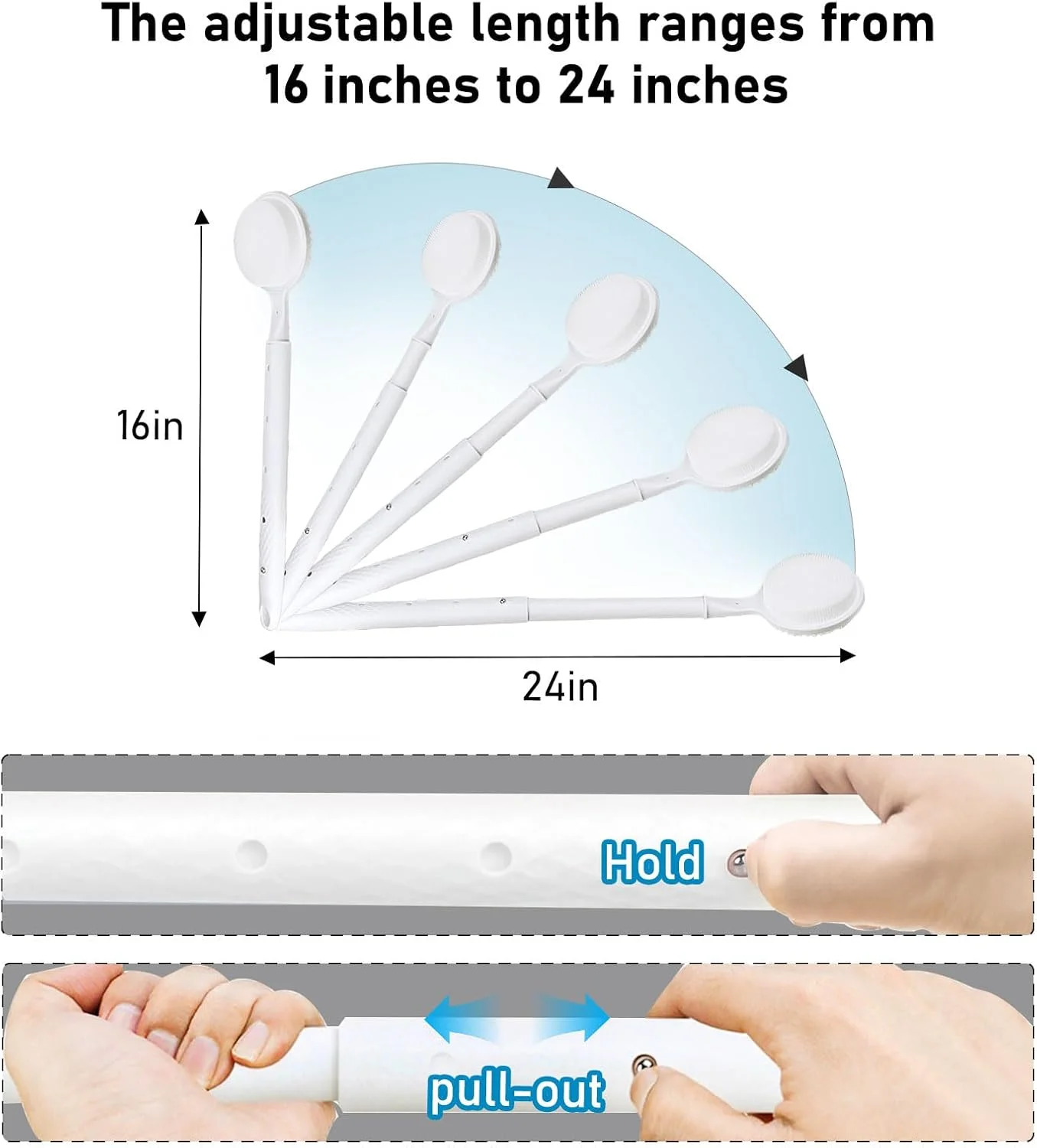 اسکرابر سیلیکونی پشت اوزنر 24 اینچی برای حمام - برس حمام دسته بلند قابل افزایش با موهای دو طرفه - ایجاد کف غنی - لایه برداری و ماساژ - ایده آل برای آقایان و بانوان (سفید)