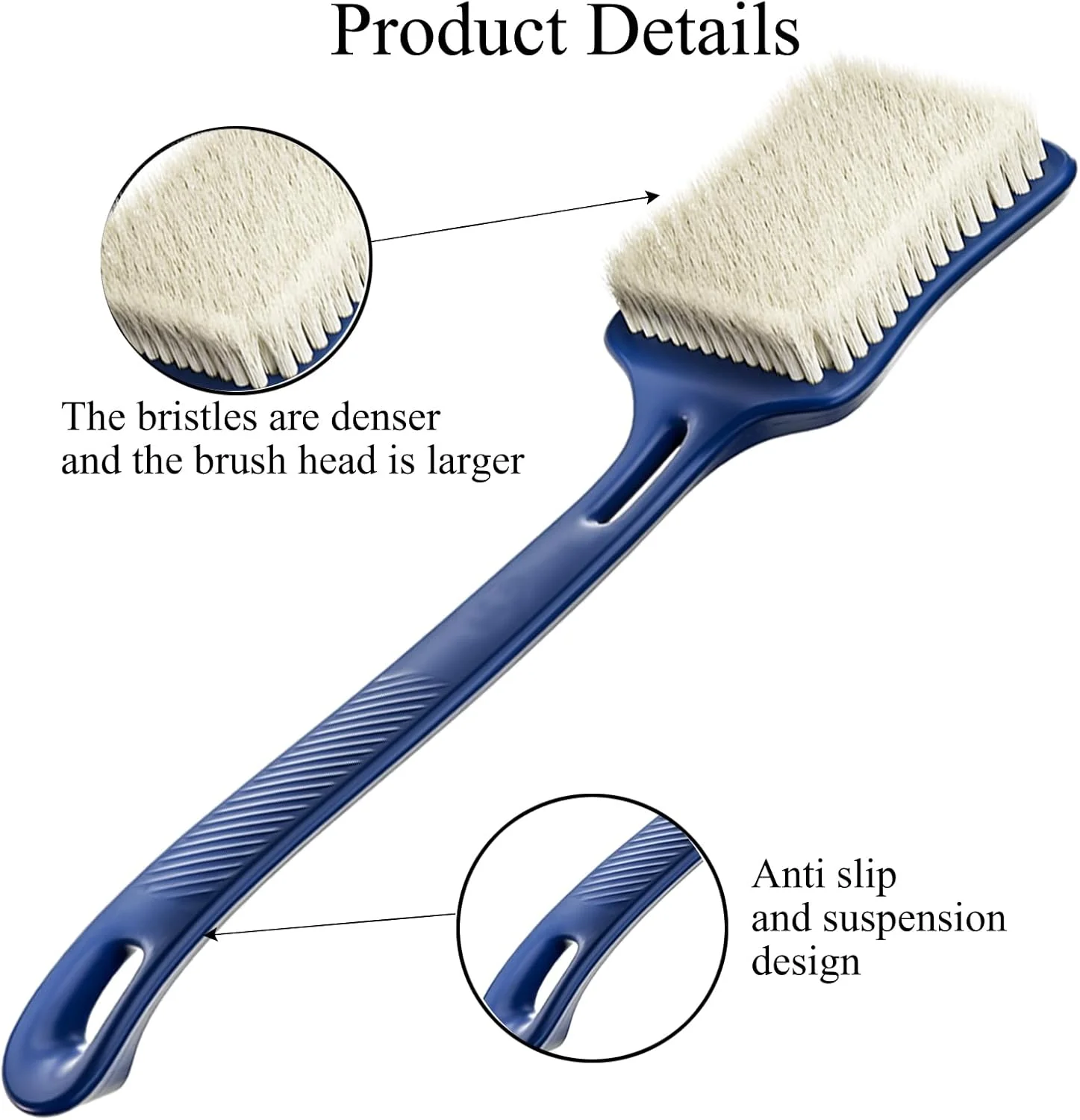 برس دوش - برس حمام با سر برس بزرگ ارتقا یافته به عرض 3 اینچ و 4.33 اینچ با دسته بلند منحنی نرم، برس اسکرابر پشت بدن مناسب برای استفاده مرطوب یا خشک، زنان و مردان