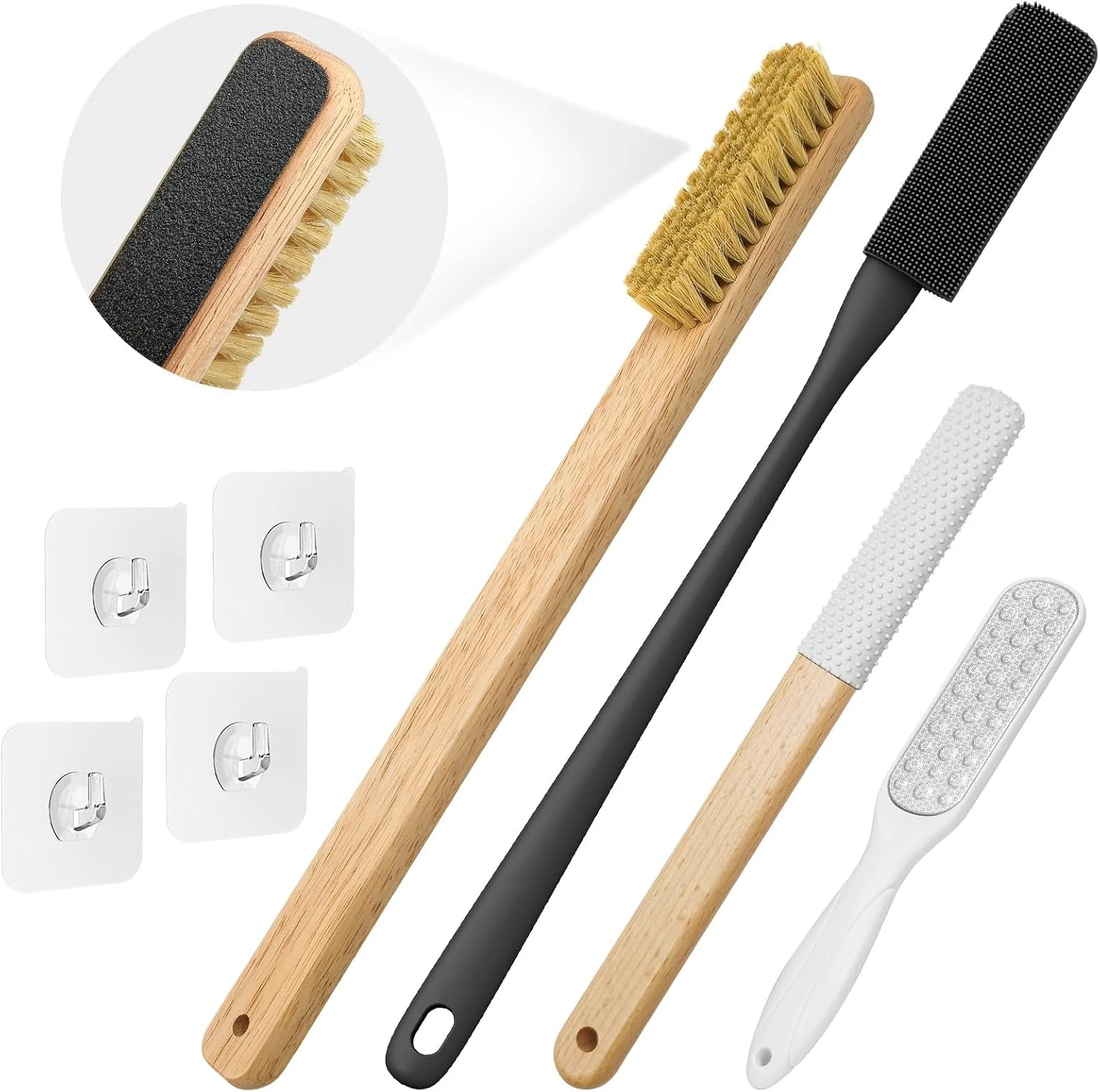 ست 4 عددی برس تمیز کننده انگشت پا، برس سیلیکونی نازک اسکرابر انگشت پا برس حمام برای بدن برس حمام پشت دسته بلند برای درز انگشت پا ابزار حمام (مشکی)