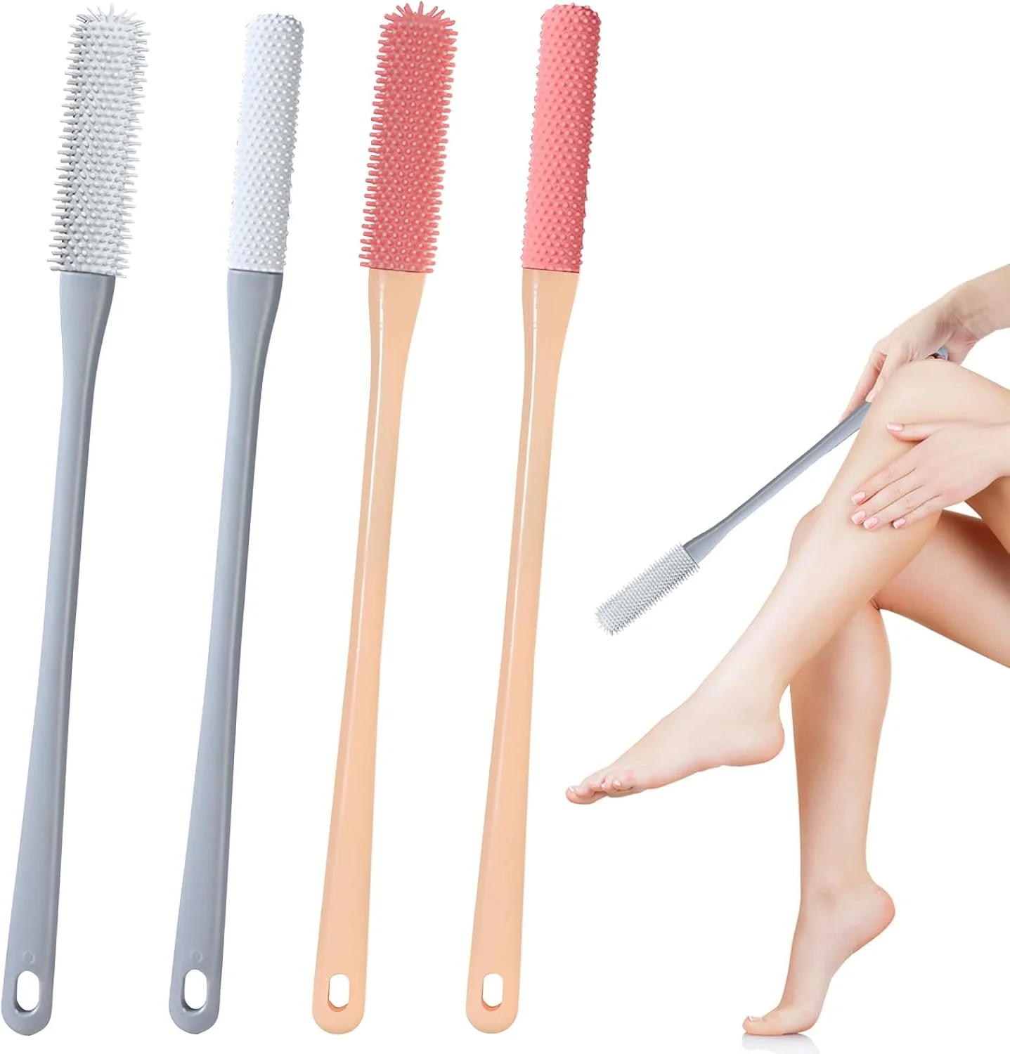 برس تمیز کننده فاصله بین انگشتان پا 4 عددی، برس تمیز کننده شکاف انگشتان پا سیلیکونی با دسته بلند و برس لایه بردار، اسکرابر پا در حمام، اپلیکاتور لوسیون لایه بردار پوست برای سالمندان