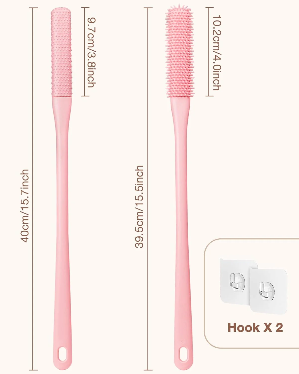 2 Pack Toe Cleaning Brush,15.7" Long Handle Silicone Foot Scrubber Bath Brush Bathroom Cleaner for Seniors Elderly Men and Women (Pink)