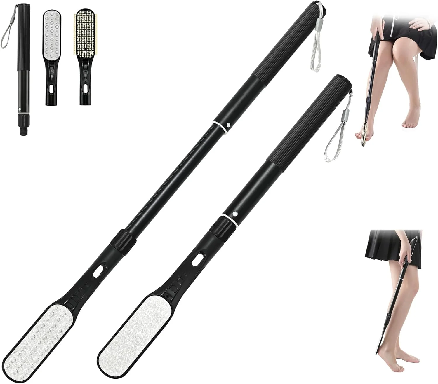 برس تمیز کننده بین انگشتان پا، برس تمیز کننده تلسکوپی با دسته بلند 47.8-66 سانتی‌متری، اسکرابر انگشت پا برای تمیز کردن عمیق و لایه برداری برای زنان، مردان و سالمندان