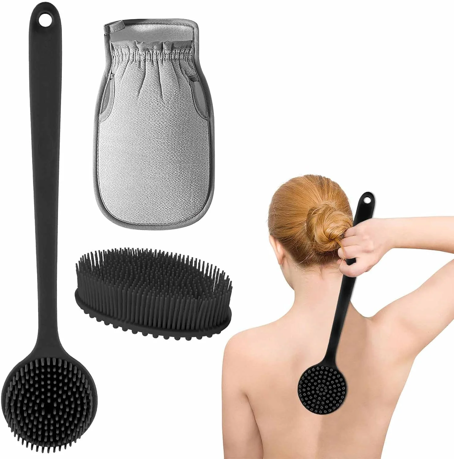 برس سیلیکونی بدن DAWRIS برای حمام، برس ماساژور پوست سر برای شامپو، برس دو طرفه پشت با دسته بلند، لایه بردار و ماساژ، برس شستشوی حمام برای زنان و مردان