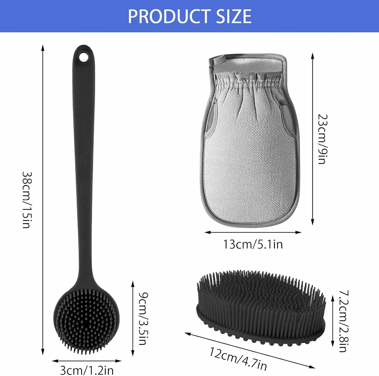 برس سیلیکونی بدن DAWRIS برای حمام، برس ماساژور پوست سر برای شامپو، برس دو طرفه پشت با دسته بلند، لایه بردار و ماساژ، برس شستشوی حمام برای زنان و مردان