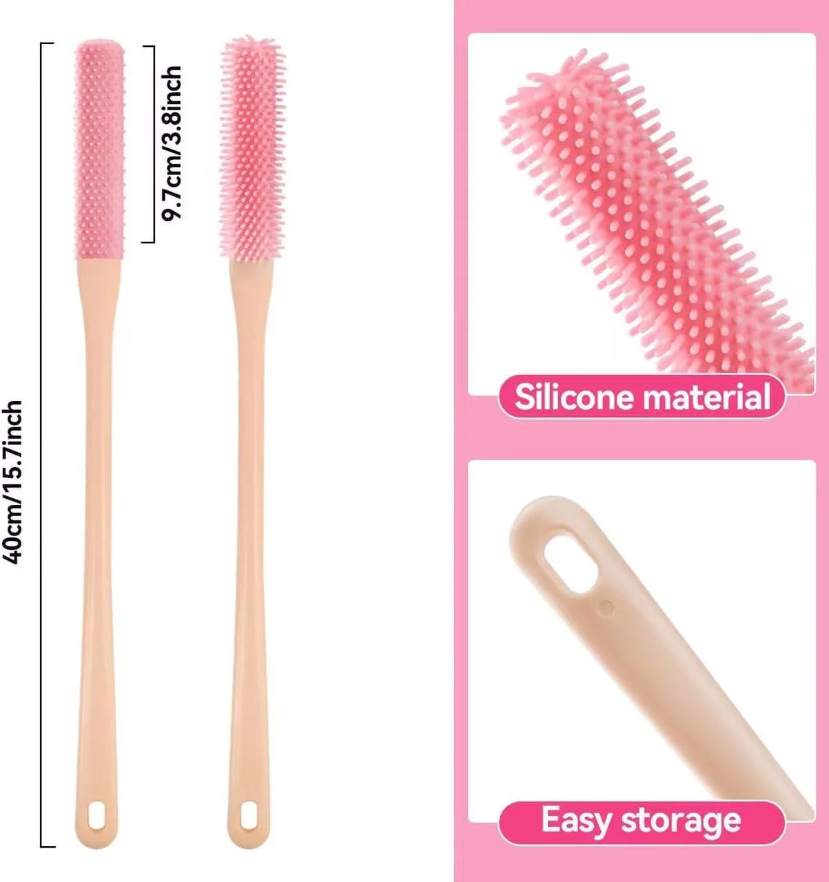 برس تمیز کننده انگشتان پا 2 عددی، برس سیلیکونی 40 سانتی متری پا شوی داخل حمام با دسته بلند، برس پا شوی ملایم لایه بردار مناسب سالمندان، افراد مسن، مردان و زنان (صورتی)