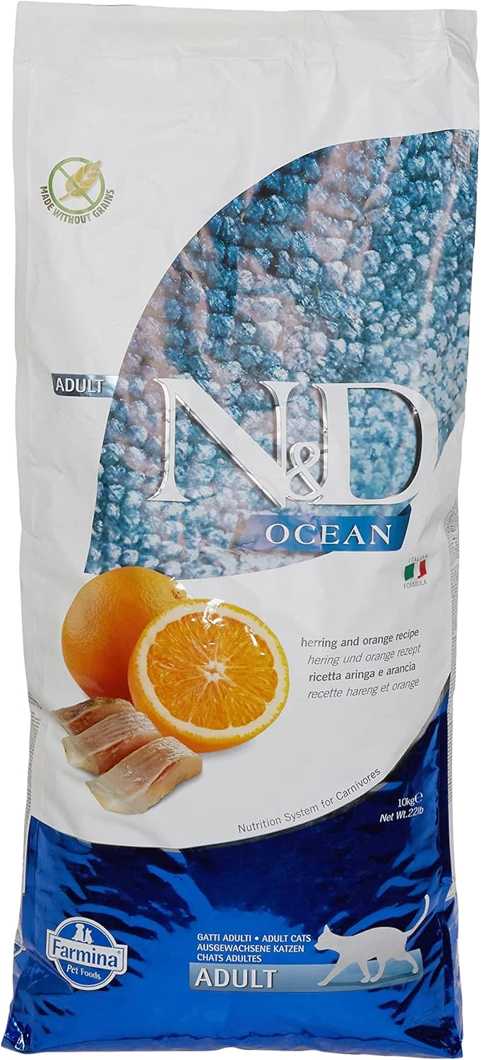 غذای خشک گربه بالغ فارمینا N&D Ocean با طعم شاه ماهی و پرتقال - 10 کیلوگرم