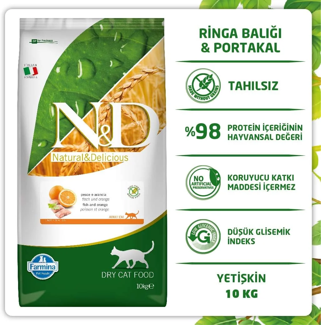 غذای خشک گربه بالغ فارمینا N&D Ocean با طعم شاه ماهی و پرتقال - 10 کیلوگرم غذای خشک گربه بالغ فارمینا N&D Ocean با طعم شاه ماهی و پرتقال - 10 کیلوگرم