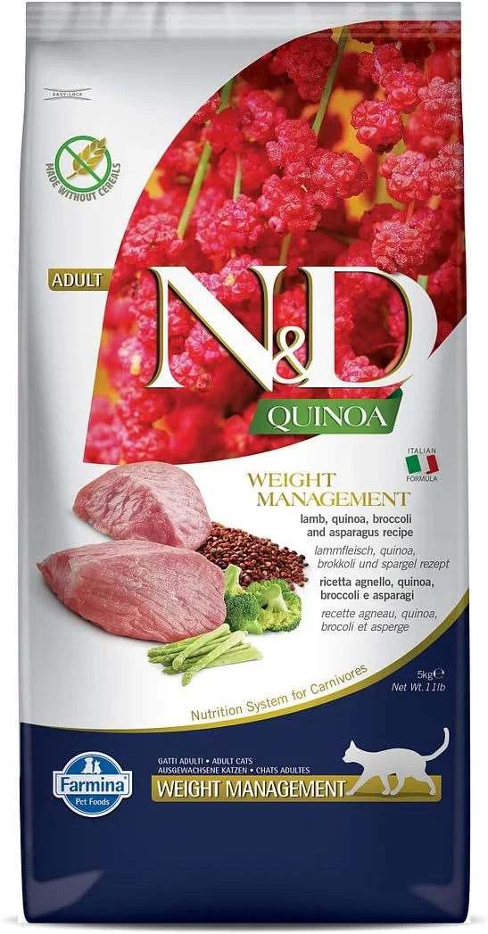 غذای خشک گربه فارمینا N&D کینوا بدون غلات مدیریت وزن با طعم بره غذای خشک گربه فارمینا N&D کینوا بدون غلات مدیریت وزن با طعم بره