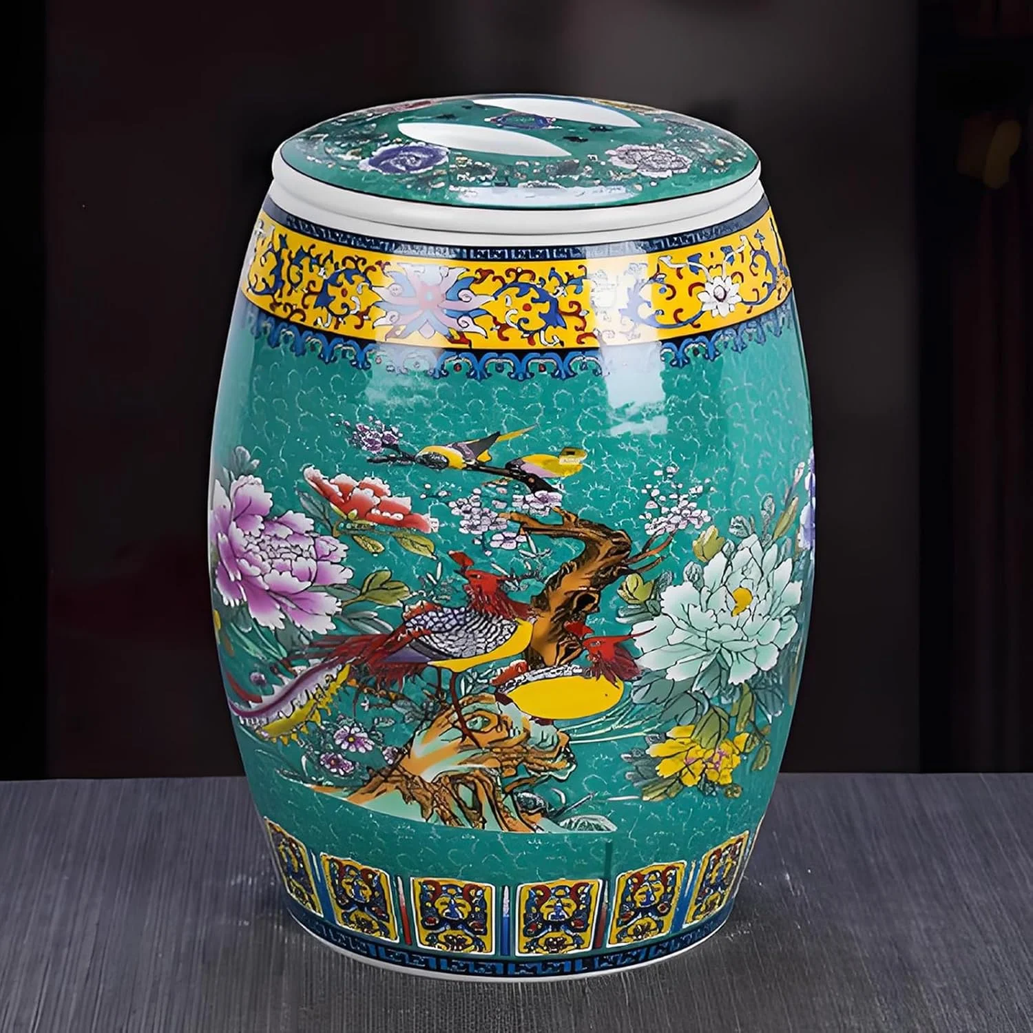 ظرف برنج سرامیکی YQMHEZ، ظرف نگهداری برنج سرامیکی با درب، جعبه نگهداری برنج آشپزخانه، استوانه برنج سرامیکی، ظروف نگهداری سرامیکی دانه های قهوه (سبز، 5 کیلوگرم)