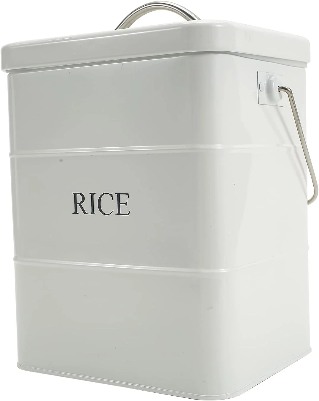 ظرف نگهداری برنج فلزی Xbopetda، ظرف مربع برنج با درب و دسته، سطل نگهداری مواد غذایی مهر و موم شده برای آشپزخانه، جا برنجی و حبوبات رومیزی - سفید