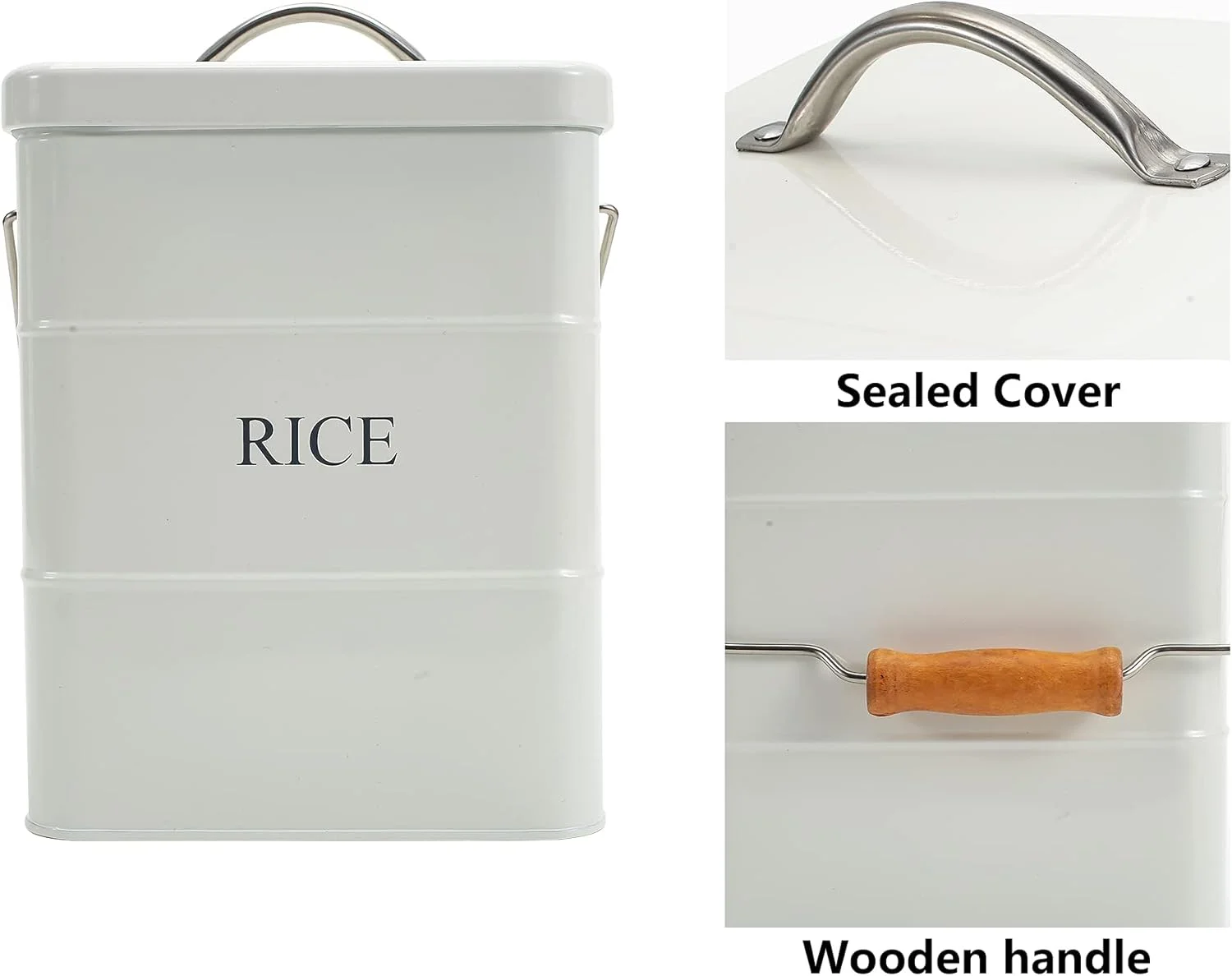 ظرف نگهداری برنج فلزی Xbopetda، ظرف مربع برنج با درب و دسته، سطل نگهداری مواد غذایی مهر و موم شده برای آشپزخانه، جا برنجی و حبوبات رومیزی - سفید ظرف نگهداری برنج فلزی Xbopetda، ظرف مربع برنج با درب و دسته، سطل نگهداری مواد غذایی مهر و موم شده برای آشپزخانه، جا برنجی و حبوبات رومیزی - سفید