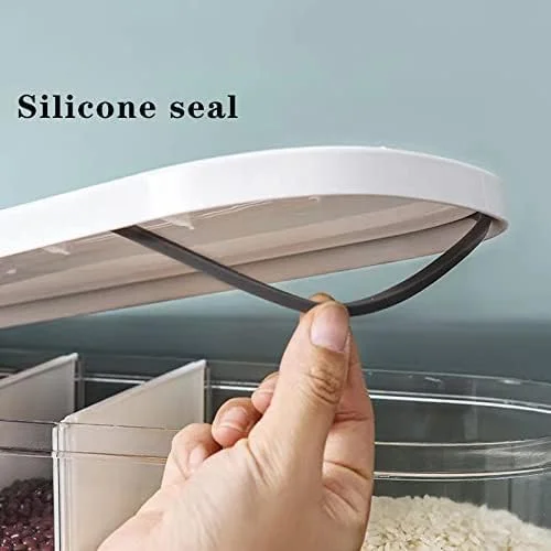 ظرف نگهداری غذای خشک Xilei، ظرف غلات دیواری 5 خانه، ظرف برنج 11 کیلوگرمی مناسب برای نگهداری در آشپزخانه به همراه پیمانه اندازه گیری