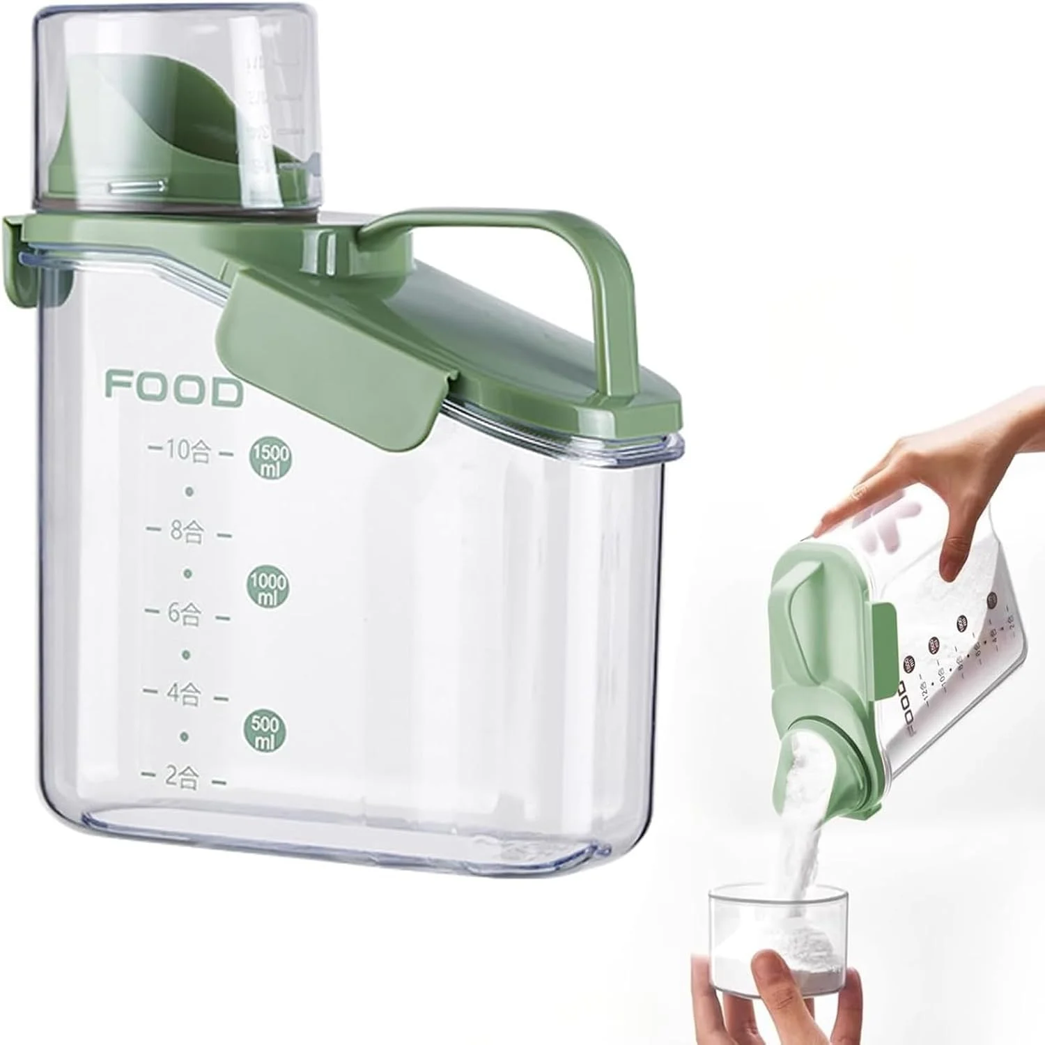 ظرف پودر لباسشویی WuqWik، ظرف نگهداری حبوبات 1500 میلی لیتری، جعبه نگهداری پودر لباسشویی، ظرف مایع لباسشویی، ظروف درب دار برای نگهداری برنج، دانه های لباسشویی، پودر لباسشویی