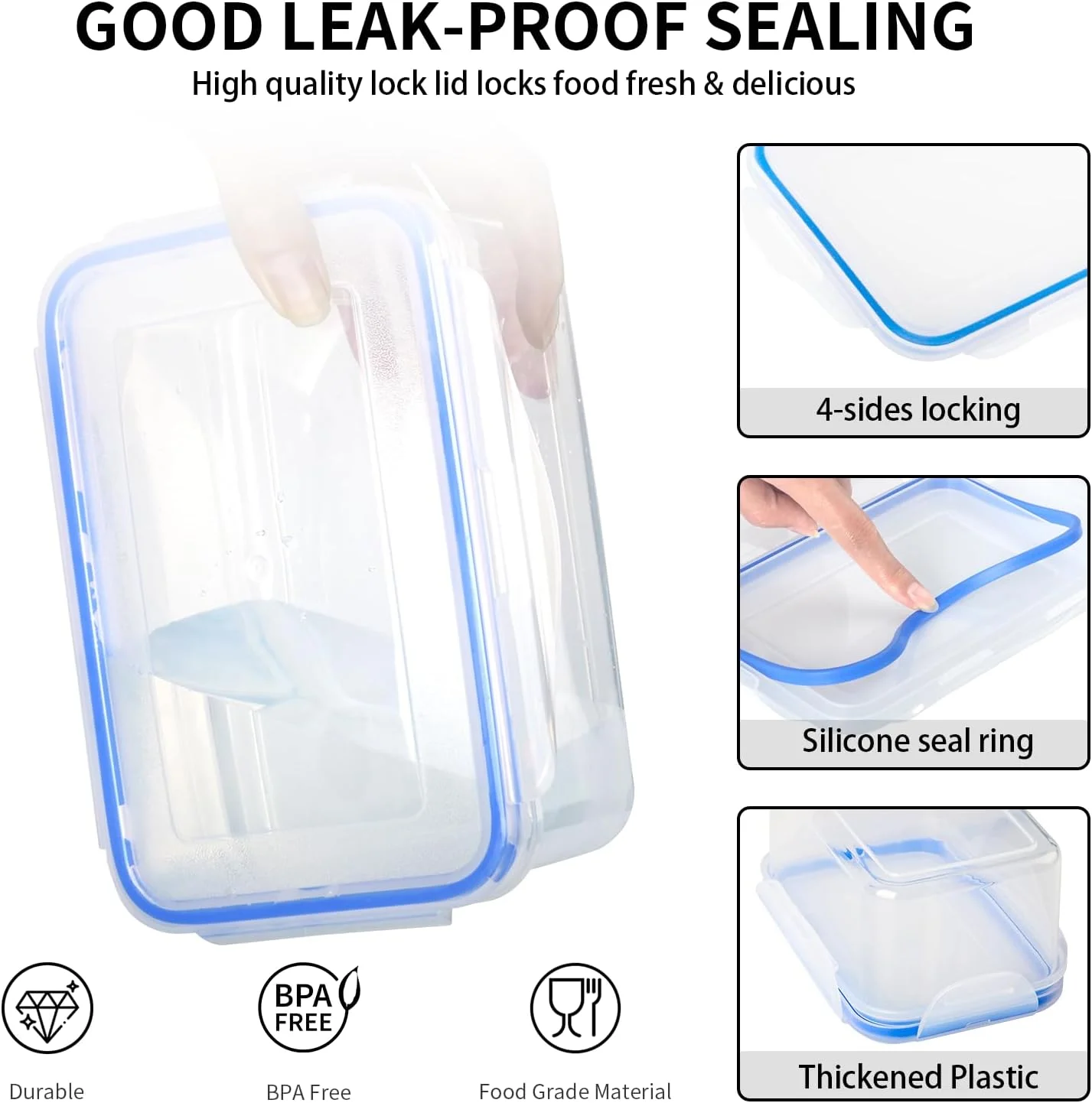 ظروف نگهداری مواد غذایی درب دار Xinderise، 2 عدد ظرف مستطیلی آماده سازی غذا، بدون BPA، قابل استفاده در مایکروویو، فریزر و ماشین ظرفشویی ظروف نگهداری مواد غذایی درب دار Xinderise، 2 عدد ظرف مستطیلی آماده سازی غذا، بدون BPA، قابل استفاده در مایکروویو، فریزر و ماشین ظرفشویی