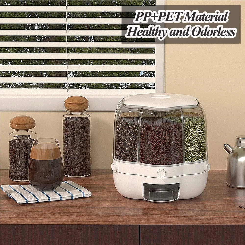 ظرف نگهداری برنج و غلات XIYAO با ظرفیت 40 پوند، استوانه اندازه گیری پخش کننده مواد غذایی با قابلیت چرخش 360 درجه، مقاوم در برابر رطوبت، مناسب برای نگهداری برنج سیاه، برنج زرد و سایر حبوبات کوچک