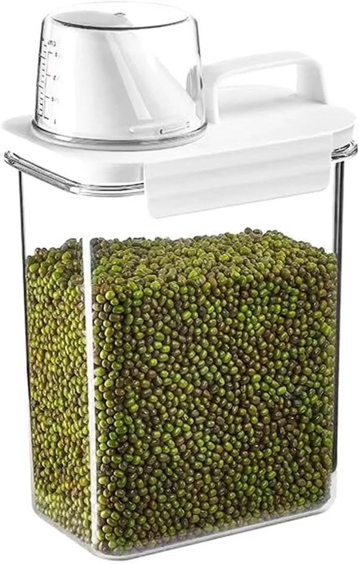 ظروف نگهداری مواد غذایی VAODO، به همراه پیمانه اندازه گیری، جعبه نگهداری غلات شیب دار با دسته حمل، جا حبوباتی با جریان آسان، 1800 میلی لیتر