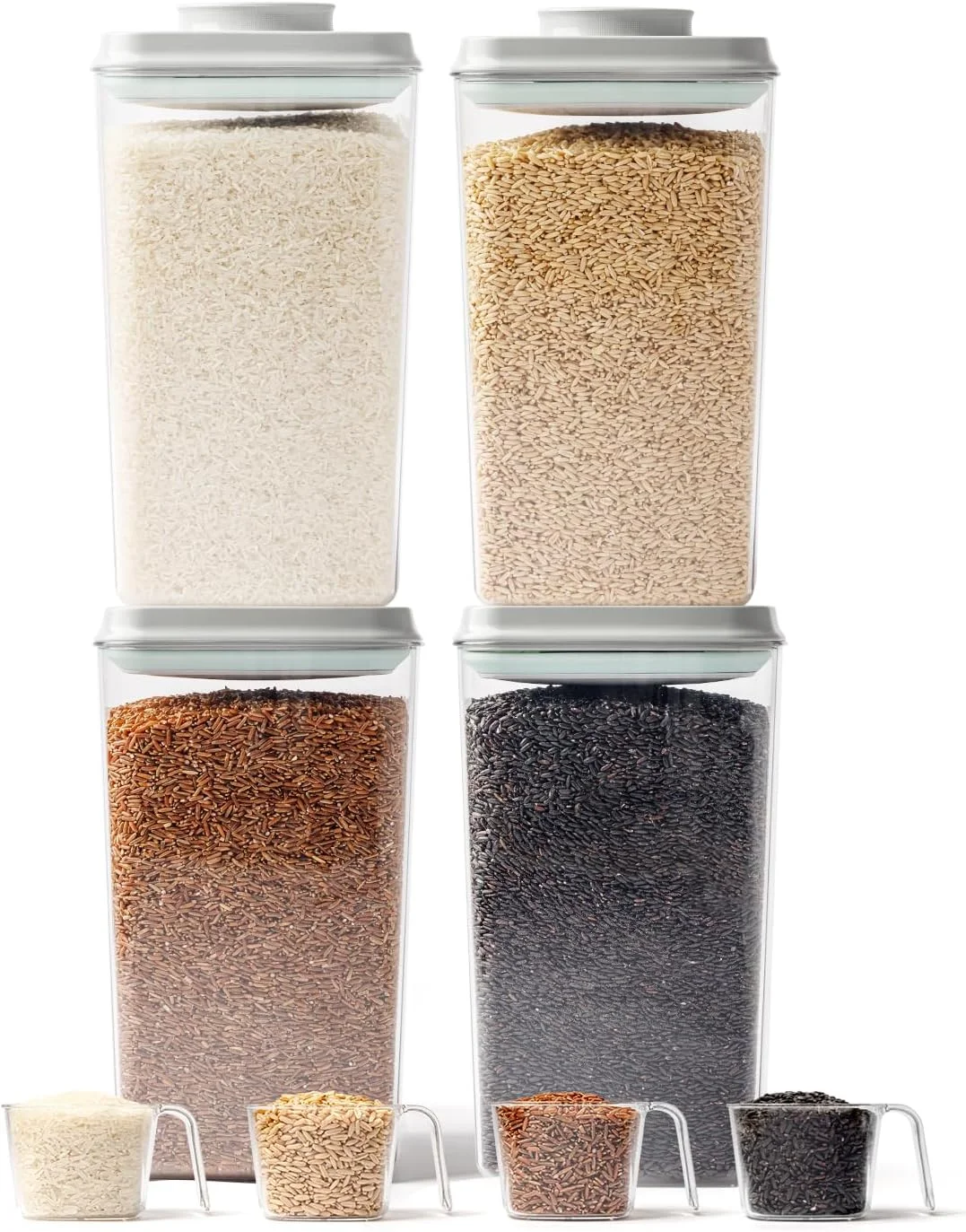 مجموعه 4 عددی ظروف بزرگ 4 لیتری درب فشاری Tourdeus - ظروف نگهداری آرد بدون BPA، ظروف نگهداری برنج با درب های محکم و پیمانه اندازه گیری مجموعه 4 عددی ظروف بزرگ 4 لیتری درب فشاری Tourdeus - ظروف نگهداری آرد بدون BPA، ظروف نگهداری برنج با درب های محکم و پیمانه اندازه گیری