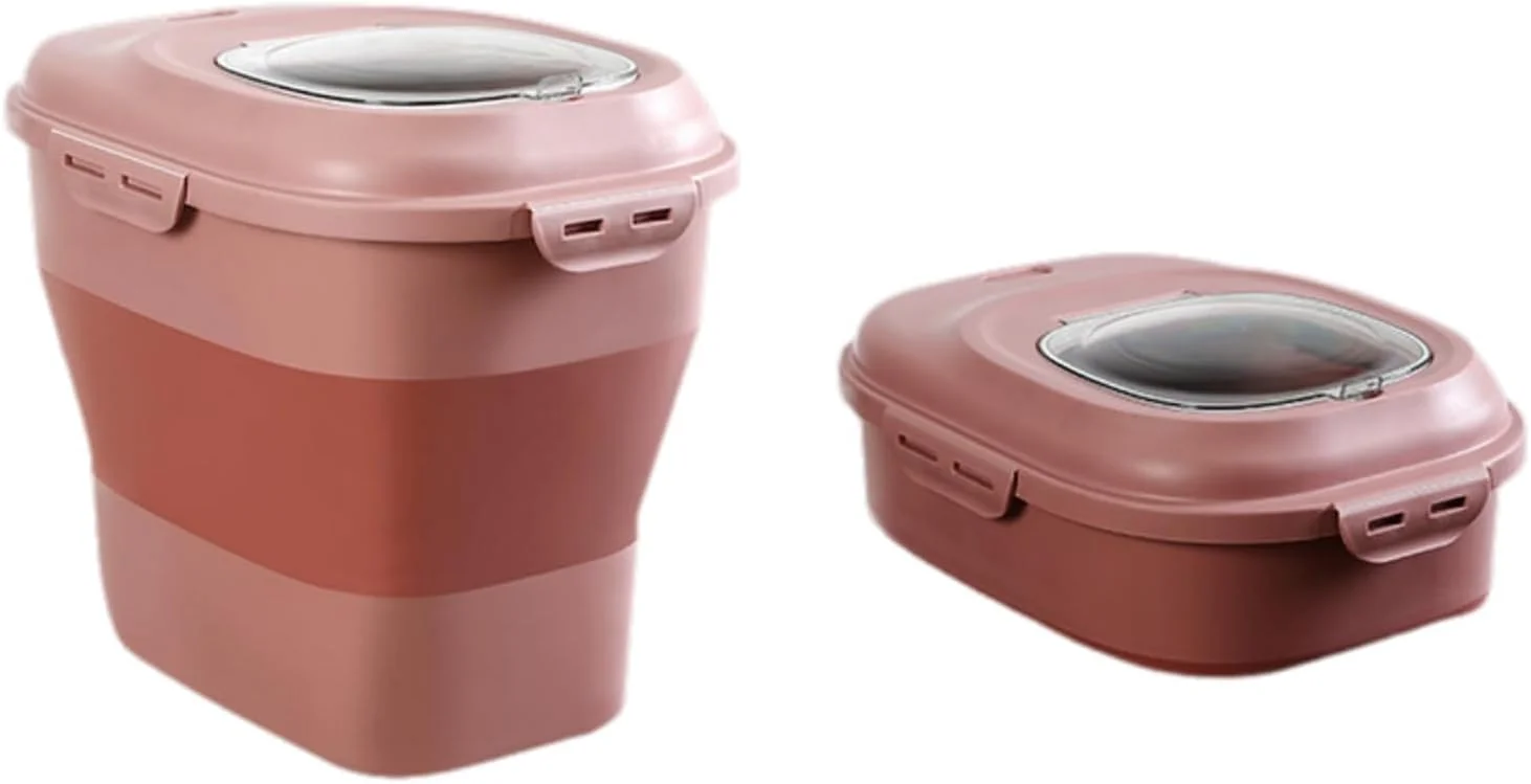 ظروف نگهداری مواد غذایی صورتی تزویق، ظرف تاشو برنج 5 تا 7 کیلوگرمی با درب قفل شونده هواگیر و چرخ، ظرف تاشو نگهداری غذای سگ و گربه و سایر حیوانات خانگی ظروف نگهداری مواد غذایی صورتی تزویق، ظرف تاشو برنج 5 تا 7 کیلوگرمی با درب قفل شونده هواگیر و چرخ، ظرف تاشو نگهداری غذای سگ و گربه و سایر حیوانات خانگی