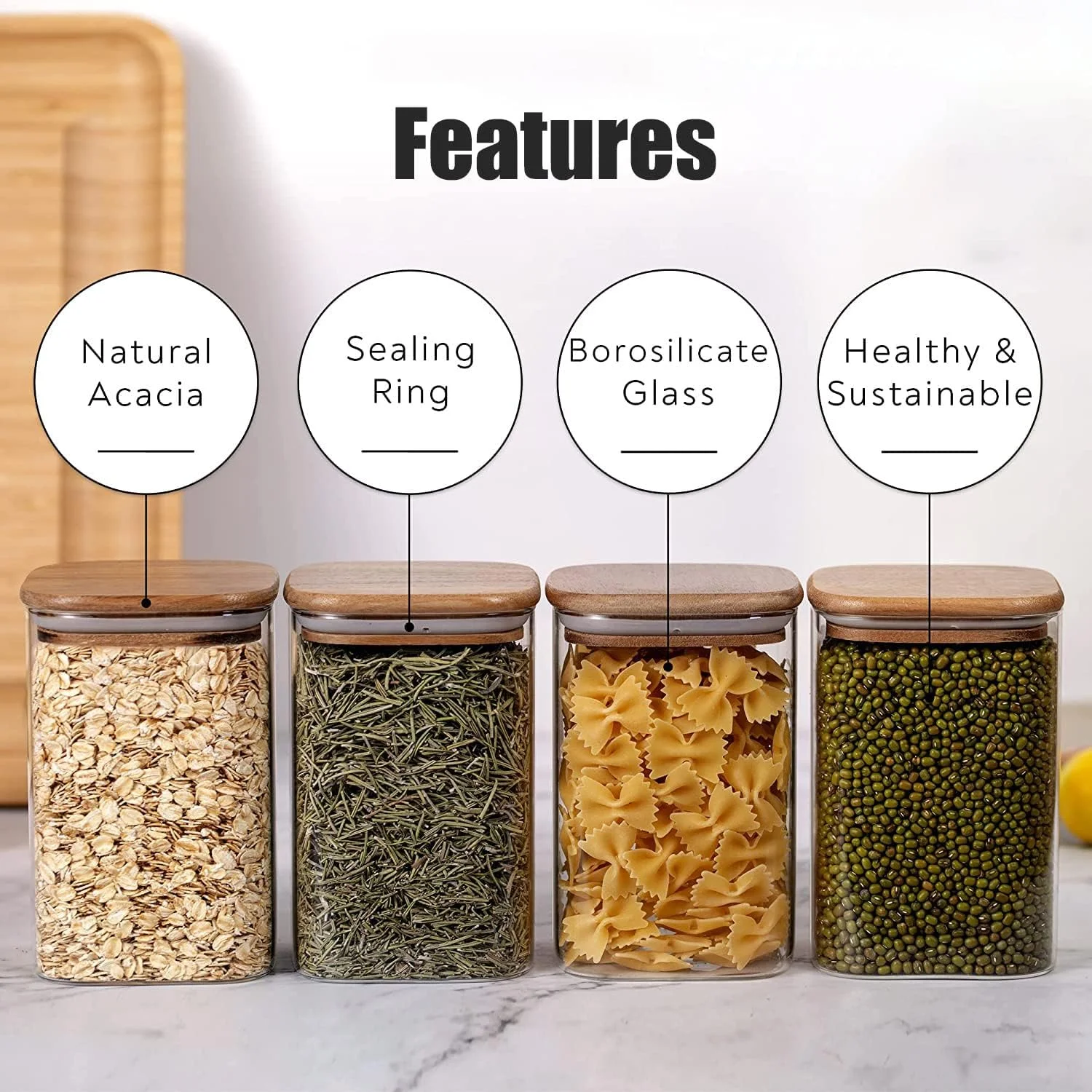 ظروف شیشه ای ذخیره سازی TAPIT با درب بامبو محکم، ظروف شیشه ای شفاف برای نگهداری مواد غذایی، مناسب برای قهوه، آبنبات، کلوچه، برنج، شکر، آرد، پاستا، آجیل و ادویه