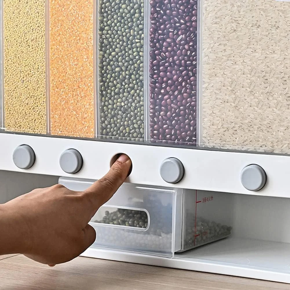 ظرف نگهداری برنج دیواری 6 در 1 تیلور اند براون، سطل غذای 10 کیلوگرمی، ظرف شفاف نگهداری دانه های برنج، جعبه مخزن نگهداری غلات و میوه خشک برای آشپزخانه منزل، سفید