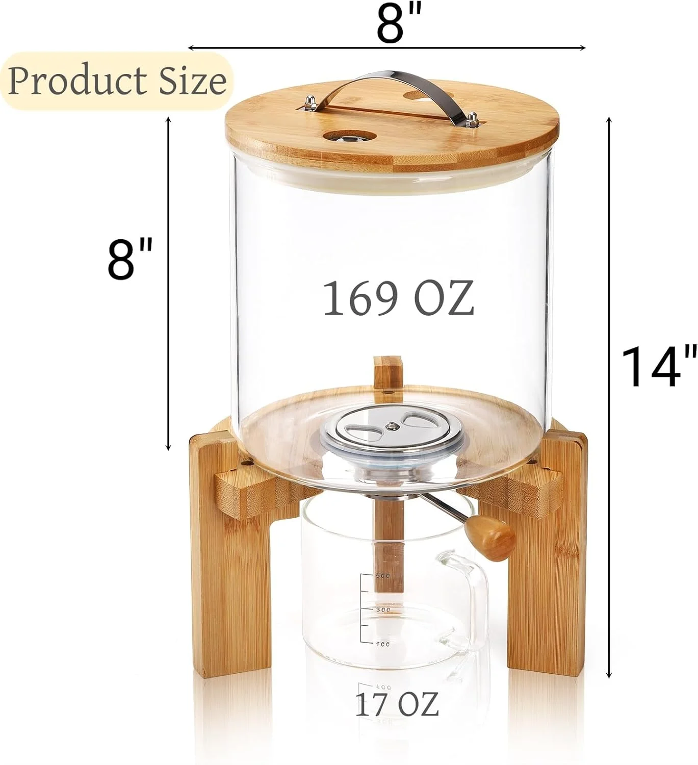 ظرف برنج شیشه ای 5 لیتری Tlence، ظرف غلات با پایه بامبو، سطل بزرگ نگهداری مواد غذایی درب دار، مخزن سازماندهی برنج با پیمانه اندازه گیری برای دانه های قهوه و غذای خشک
