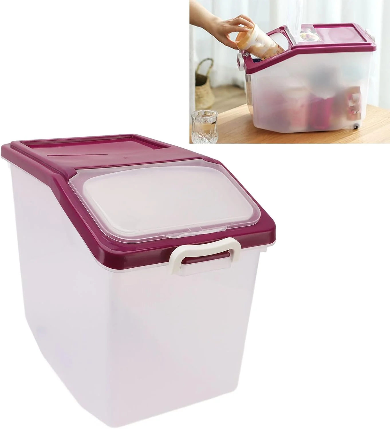 ظرف نگهداری برنج، مخزن شفاف پلاستیکی برنج و آرد به همراه پیمانه، ظرف نگهداری برنج و غلات ضد رطوبت و مهر و موم شده، ظرف نگهداری مواد غذایی و برنج و غلات