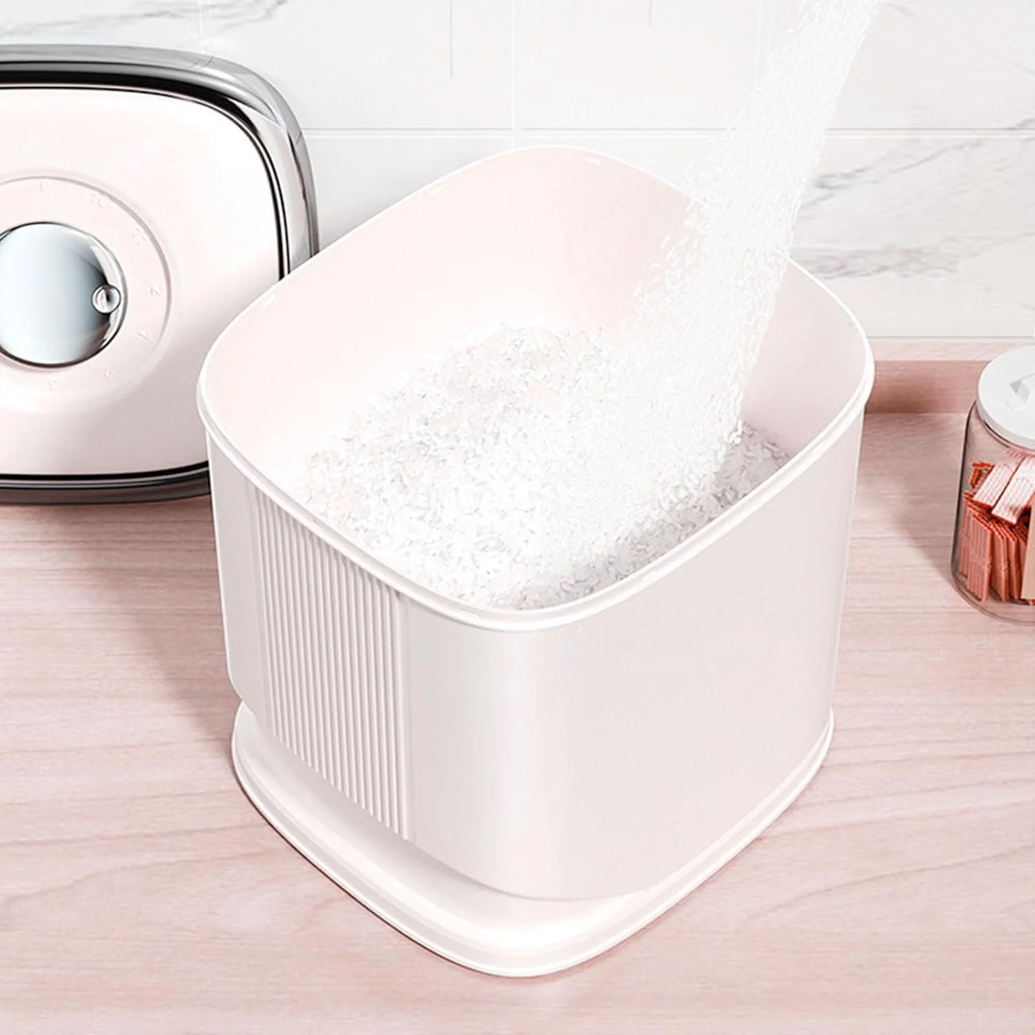 ظرف نگهداری برنج، ظرف برنج مهر و موم شده 8 لیتری با پیمانه اندازه گیری، سطل های ظرف غلات، ظرف بزرگ نگهداری مواد غذایی برنج، ظرف نگهداری غذای سگ