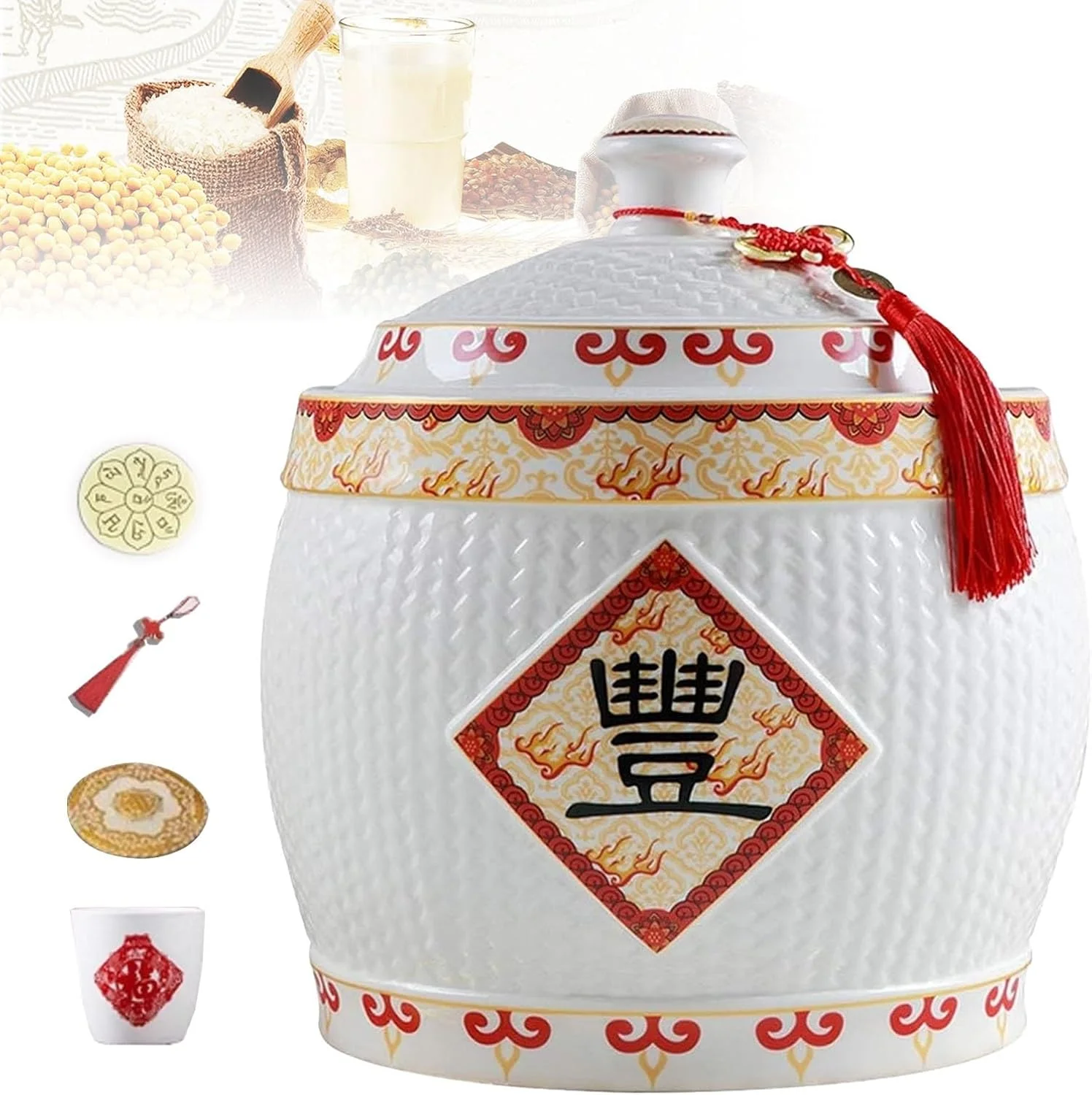 ظرف نگهداری برنج، شیشه نگهداری مواد غذایی، سطل برنج سرامیکی، سطل برنج مهر و موم شده، سطل برنج غلات با درب 2.5 کیلوگرم/4 کیلوگرم/5 کیلوگرم/7.5 کیلوگرم/10 کیلوگرم/12.5 کیلوگرم، جعبه نگهداری مواد غذایی آشپزخانه (B-2.5KG) (تک رنگ E) (تک رنگ)