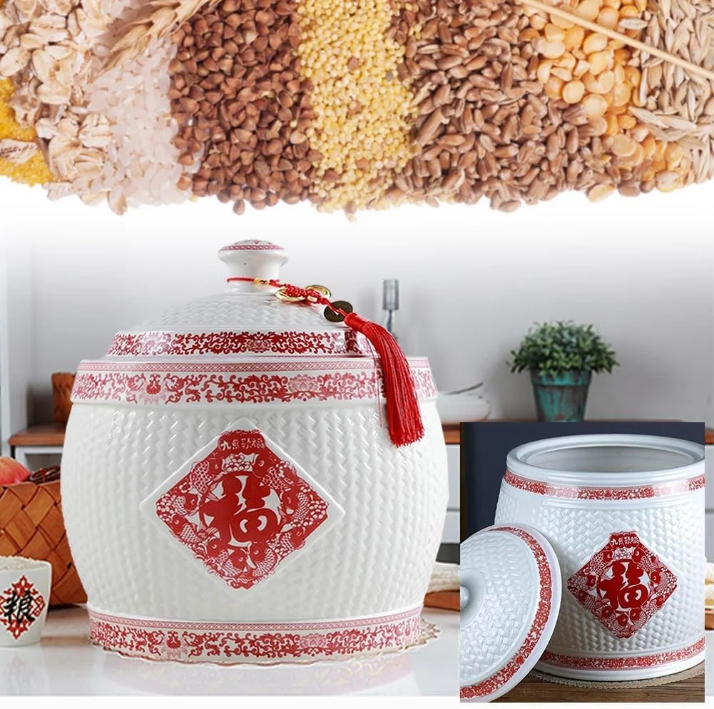 ظرف نگهداری مواد غذایی با درب، دیسپنسر برنج سرامیکی، سطل برنج مهر و موم شده برای آشپزخانه، قابلمه برنج سرامیکی، ظرف بزرگ نگهداری آرد غلات و دانه های سویا (4 کیلوگرم) ظرف نگهداری مواد غذایی با درب، دیسپنسر برنج سرامیکی، سطل برنج مهر و موم شده برای آشپزخانه، قابلمه برنج سرامیکی، ظرف بزرگ نگهداری آرد غلات و دانه های سویا (4 کیلوگرم)