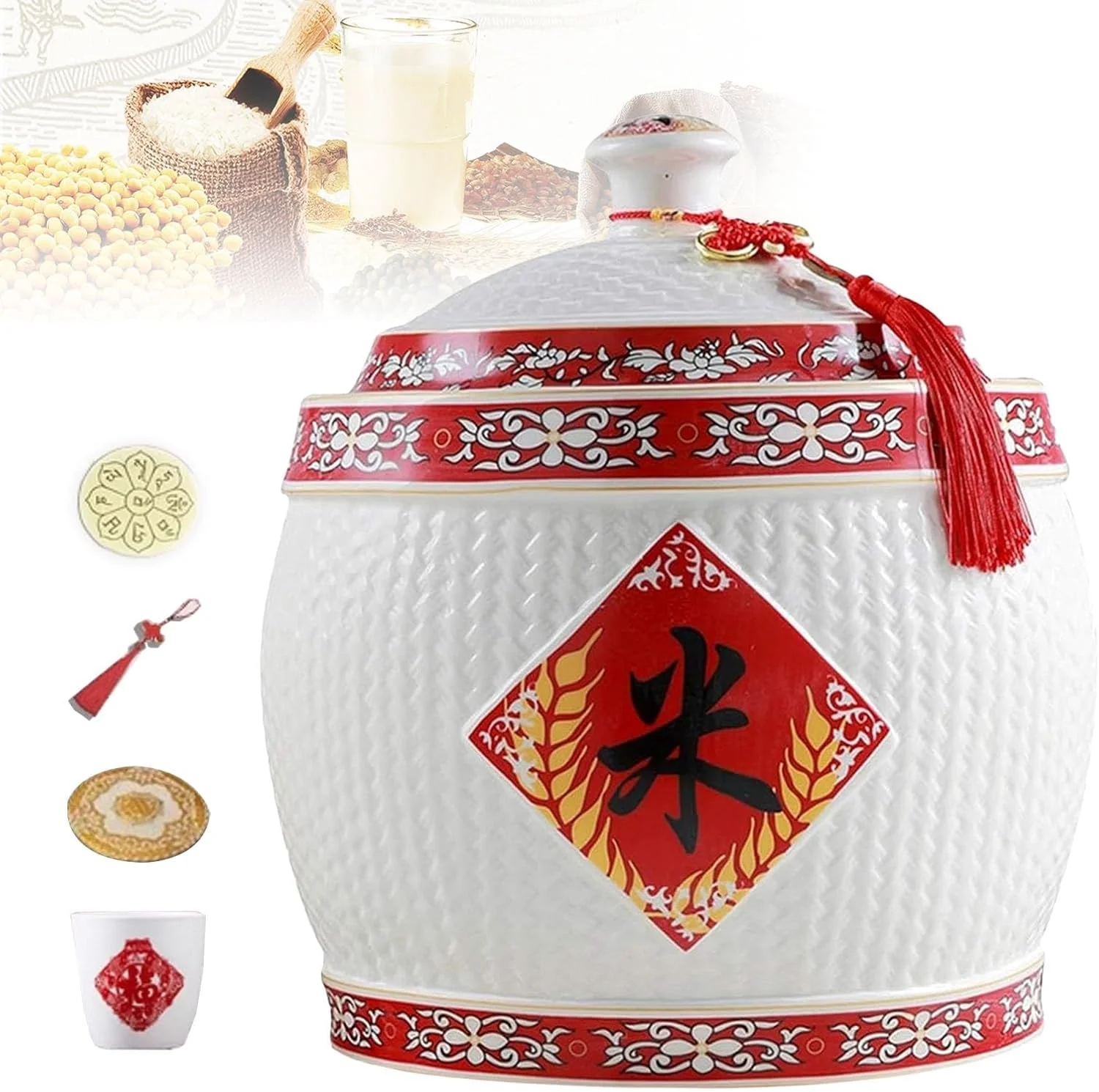 ظرف نگهداری برنج، شیشه نگهداری مواد غذایی، سطل برنج سرامیکی، سطل برنج مهر و موم شده، ظرف برنج غلات با درب 2.5 کیلوگرم/4 کیلوگرم/5 کیلوگرم/7.5 کیلوگرم/10 کیلوگرم/12.5 کیلوگرم، جعبه نگهداری مواد غذایی آشپزخانه (B-2.5KG) (تک رنگ C)