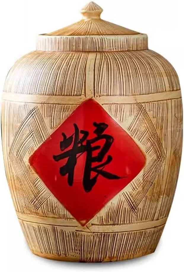 ظرف نگهداری برنج، پخش کننده مواد غذایی درب دار، جعبه نگهداری برنج، پخش کننده برنج سرامیکی، پخش کننده غلات، ظرف برنج خانگی آشپزخانه (15 کیلوگرم) (تک رنگ 25 کیلوگرم)