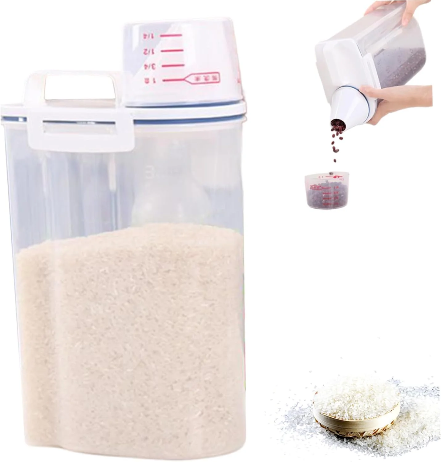 ظرف نگهداری برنج، ظرف نگهداری مواد غذایی 2 کیلوگرمی، ظرف غلات پلاستیکی بدون BPA، پیمانه اندازه گیری و دهانه خروجی، جعبه نگهداری کوچک 2 لیتری برای آشپزخانه، ایده آل برای حبوبات، آرد، برنج ظرف نگهداری برنج، ظرف نگهداری مواد غذایی 2 کیلوگرمی، ظرف غلات پلاستیکی بدون BPA، پیمانه اندازه گیری و دهانه خروجی، جعبه نگهداری کوچک 2 لیتری برای آشپزخانه، ایده آل برای حبوبات، آرد، برنج