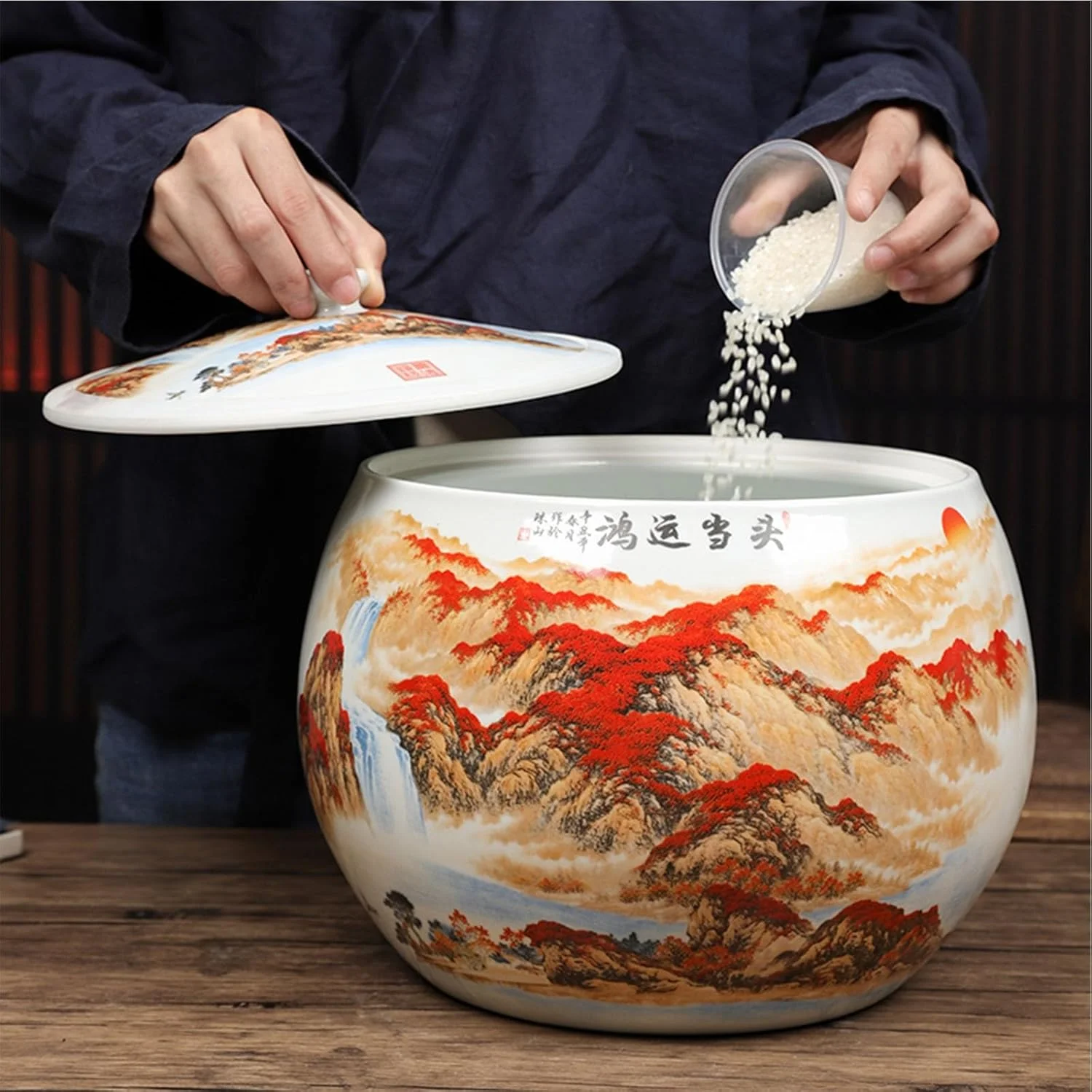 ظرف نگهداری برنج سرامیکی، سطل برنج سرامیکی با درب، سطل نگهداری غلات، جعبه نگهداری برنج، بطری چینی کلاسیک نگهداری مواد غذایی، شیشه درب دار مهر و موم شده آشپزخانه، پخش کننده غلات (H) ظرف نگهداری برنج سرامیکی، سطل برنج سرامیکی با درب، سطل نگهداری غلات، جعبه نگهداری برنج، بطری چینی کلاسیک نگهداری مواد غذایی، شیشه درب دار مهر و موم شده آشپزخانه، پخش کننده غلات (H)